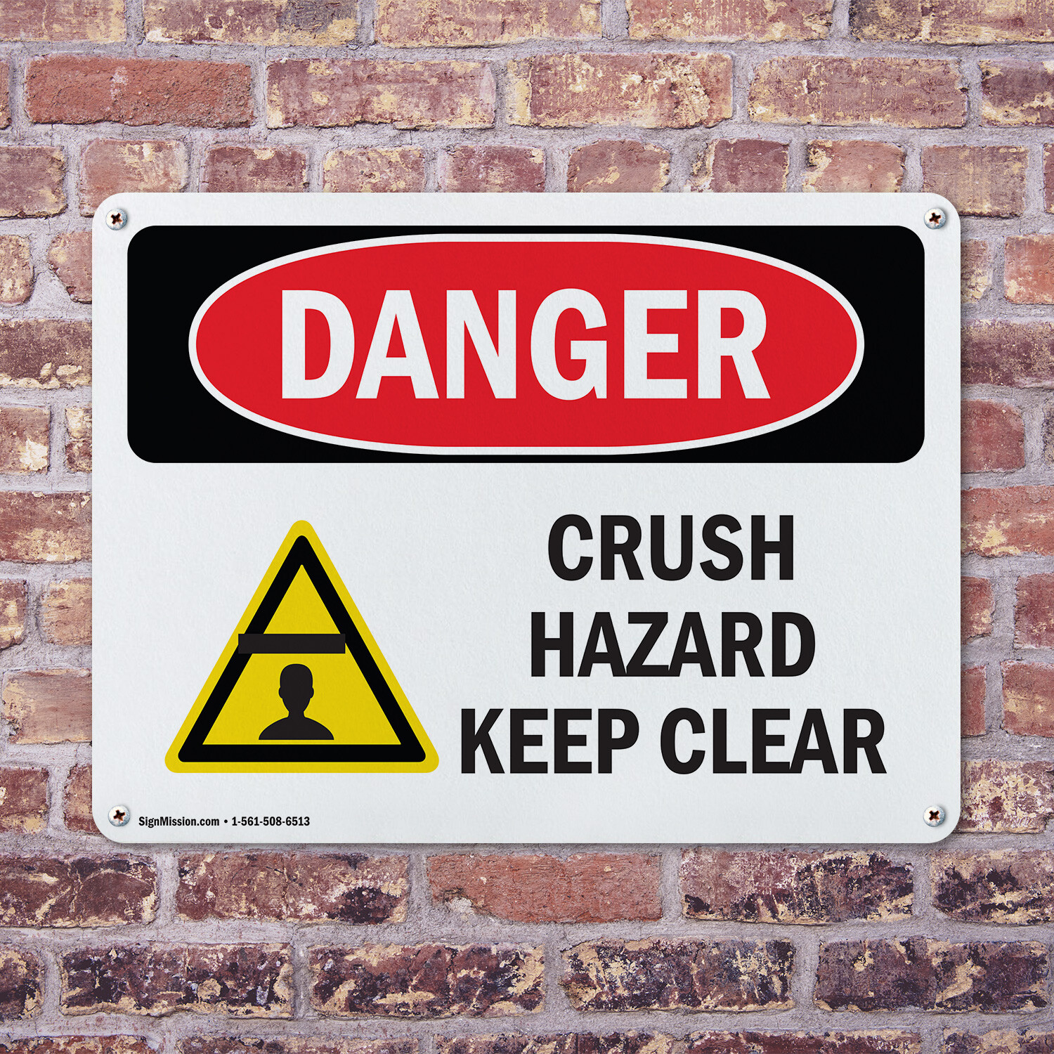 (2 Pack) Crush Hazard Keep Clear OSHA Danger Sign Decal Metal Plastic