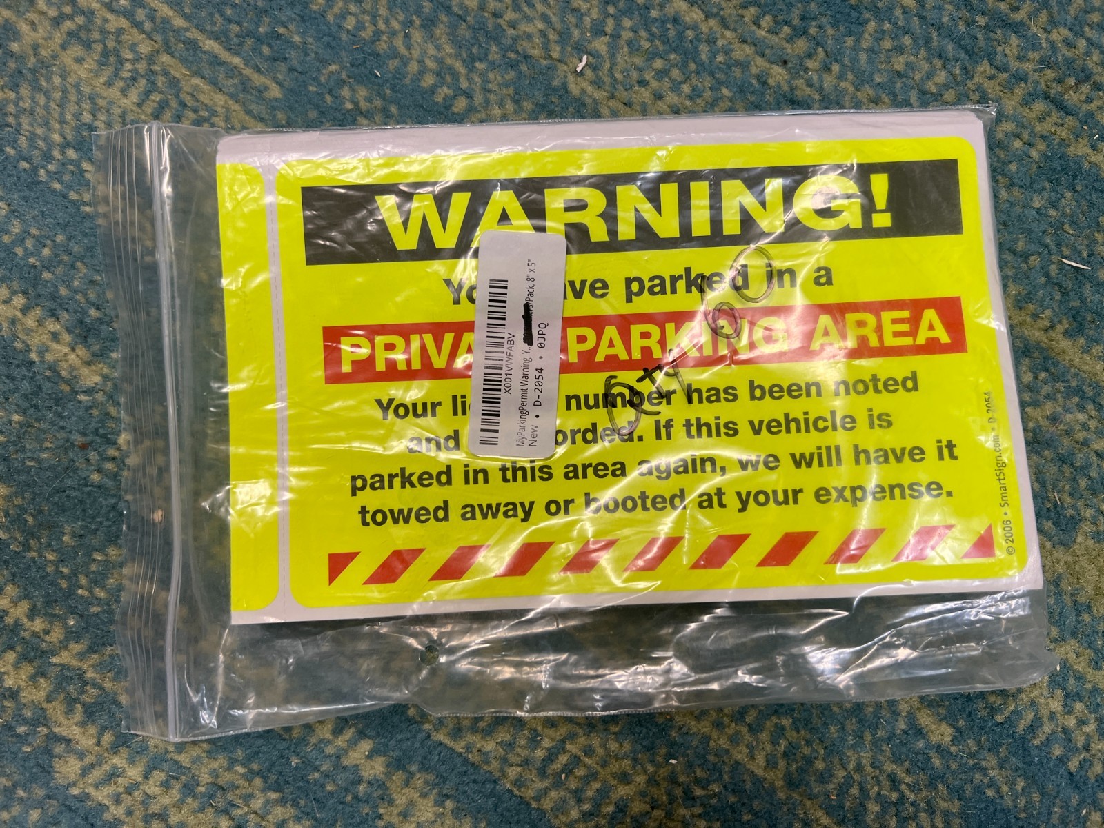 SmartSign Parking Violation Warning Sticker 5&Prime; x 8&Prime; Fluorescent Paper (50)
