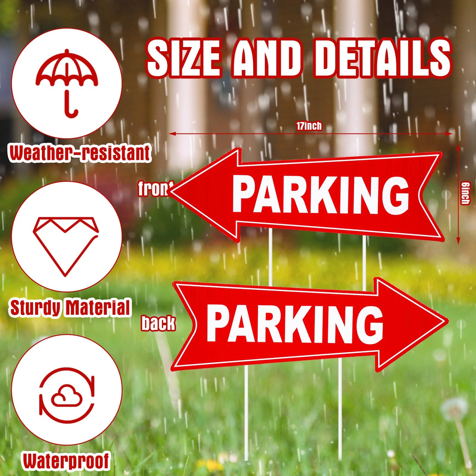 8 PCS Parking Sign Stake 17 x 6 Inch Directional Arrow Corrugated Plastic