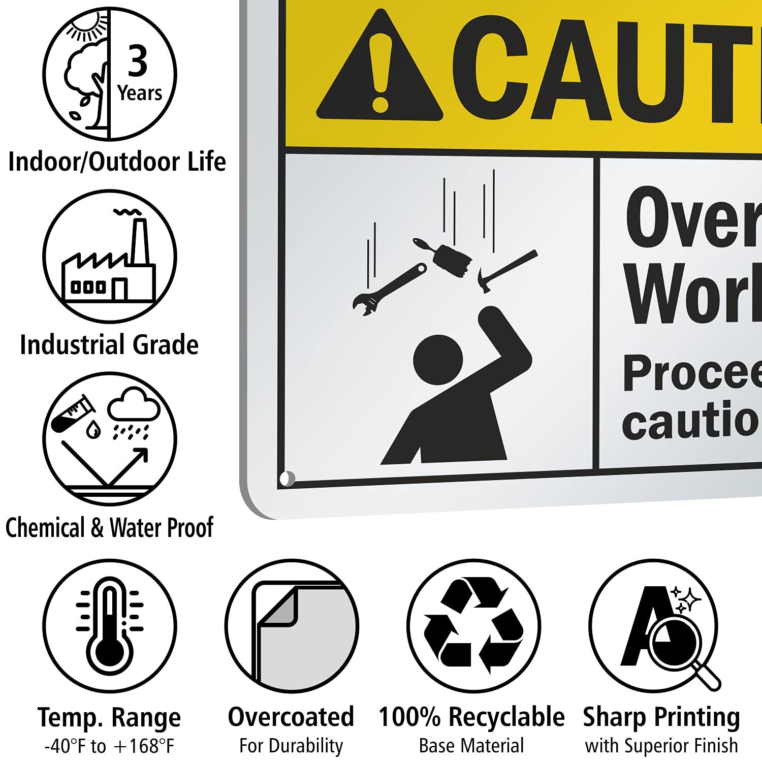 7 x 10 inch “Caution – Overhead Work Proceed with Caution” ANSI Sign Digital …