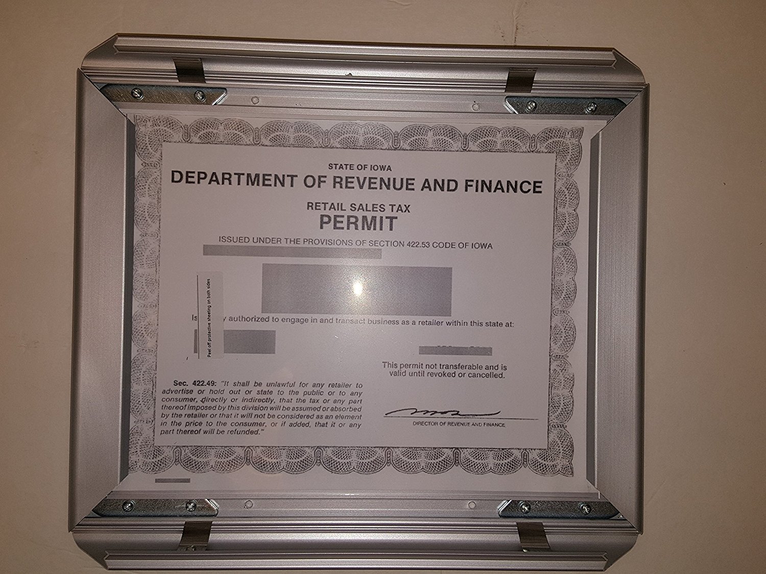 Iowa Permit frame 8.5 x 11 ( Heavy Duty – Aluminum)-REF24-1027