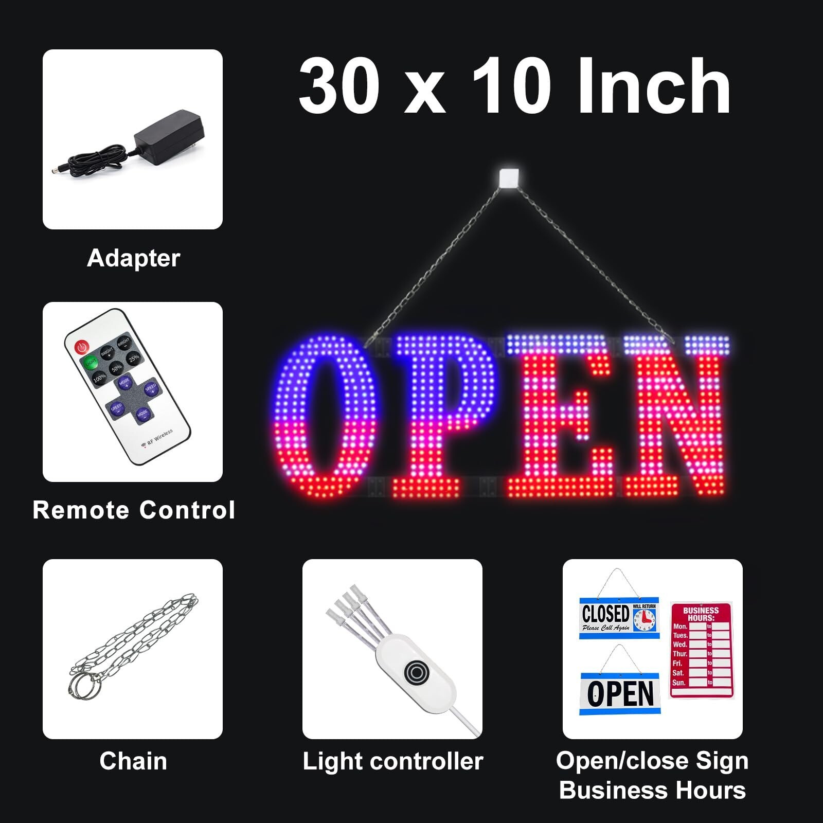 Flashing LED Open Signs for Business, 30&Prime;x10&Prime; Large Open LED Sign with 14 Sce…