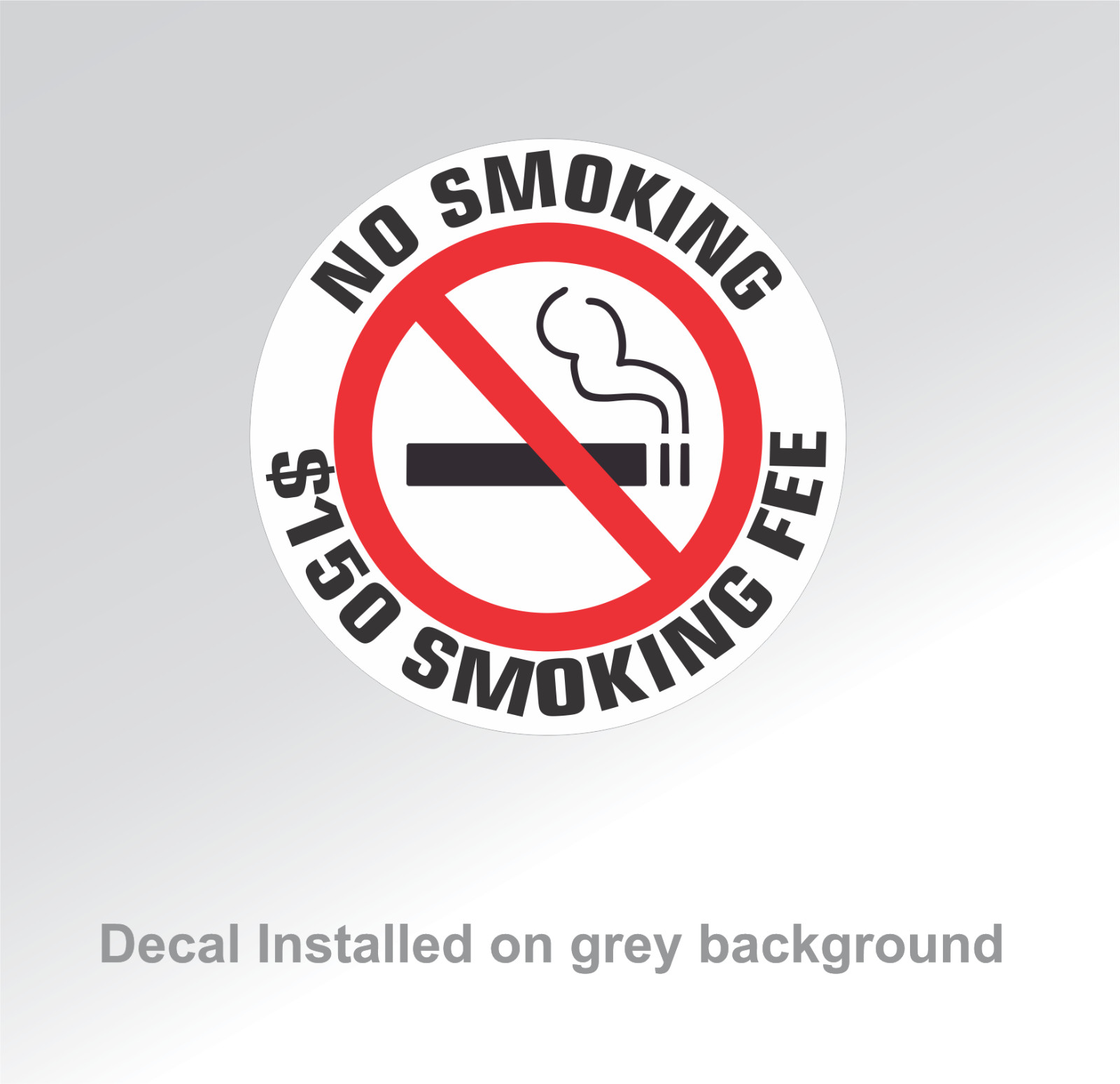 20 – NO SMOKING $150 SMOKING FEE sticker | white | 1.5&Prime; dia | outdoor durable