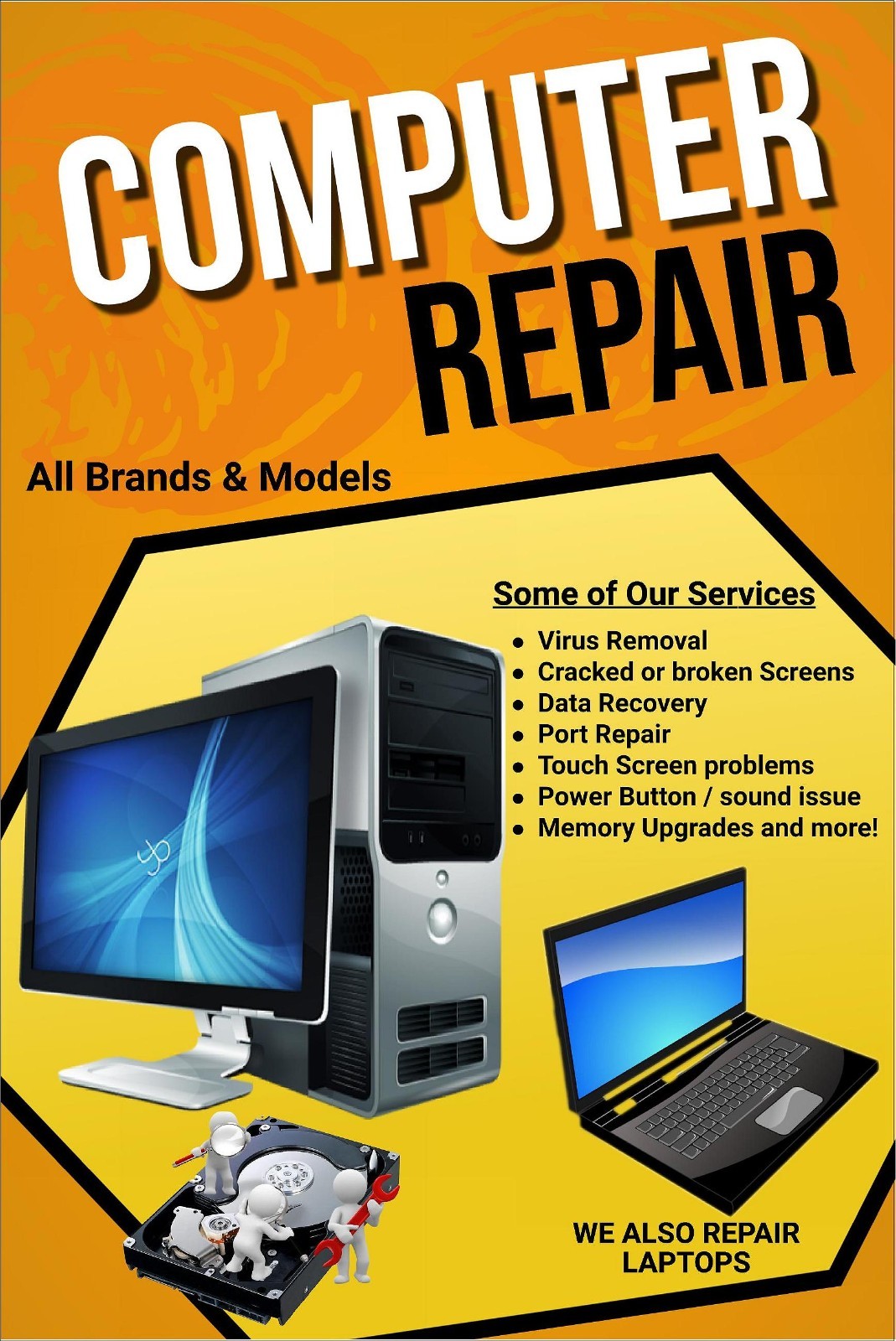 Cell Phone Repair Computer Repair All Makes and Models Advertising Poster Signs