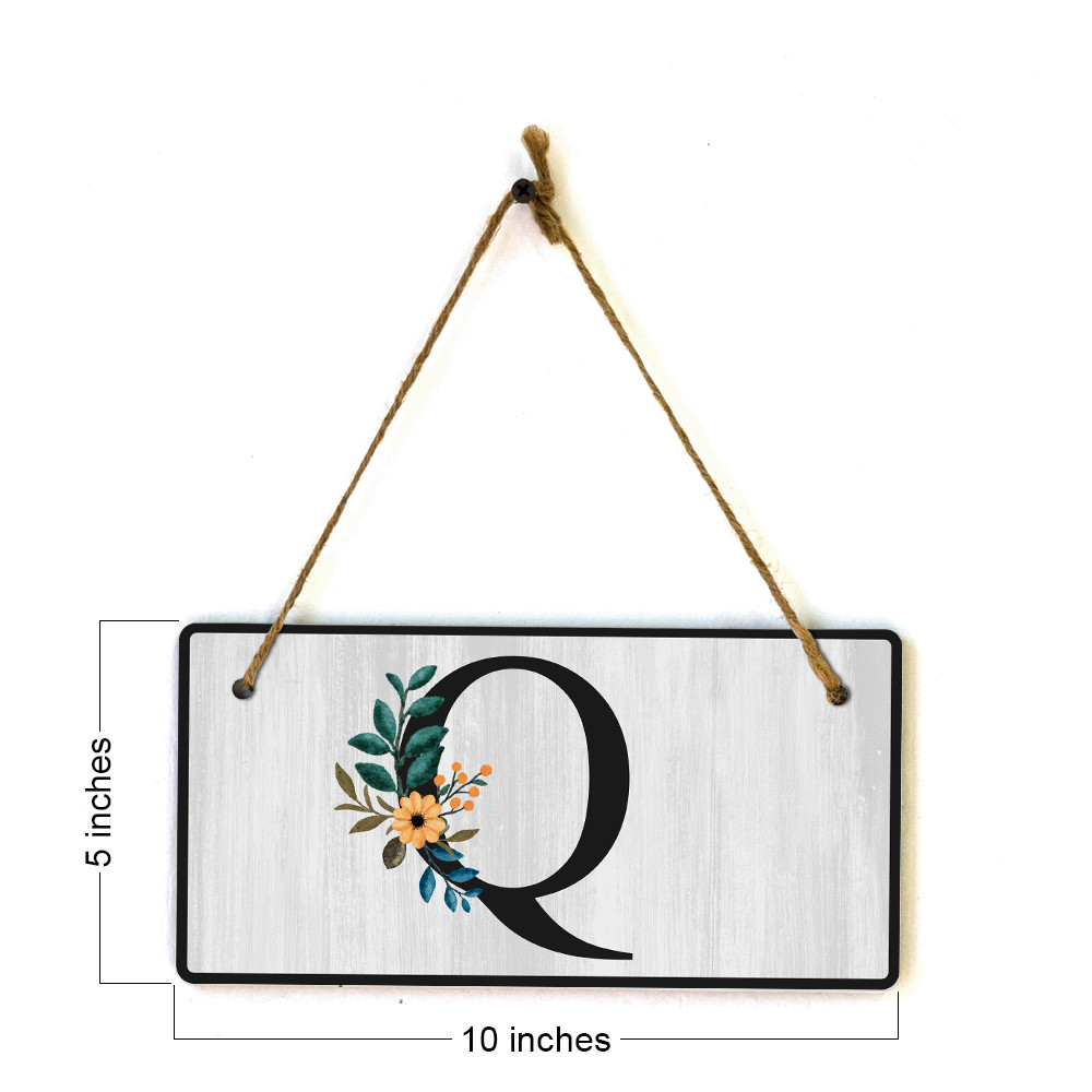 Q Flower Decor 5×10 Hanging Wall or Door Sign | Alphabet Letter Room Decoration