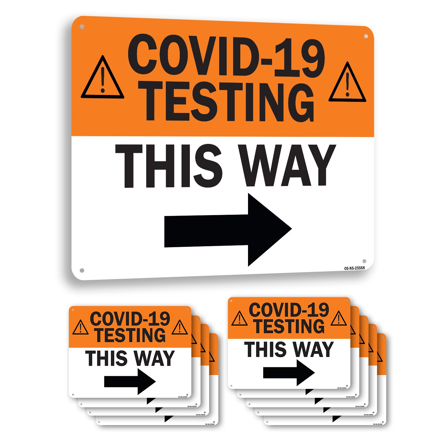 COVID-19 Testing This Way Right Arrow Public Safety Sign Or Decal – 5 or 10 Pack