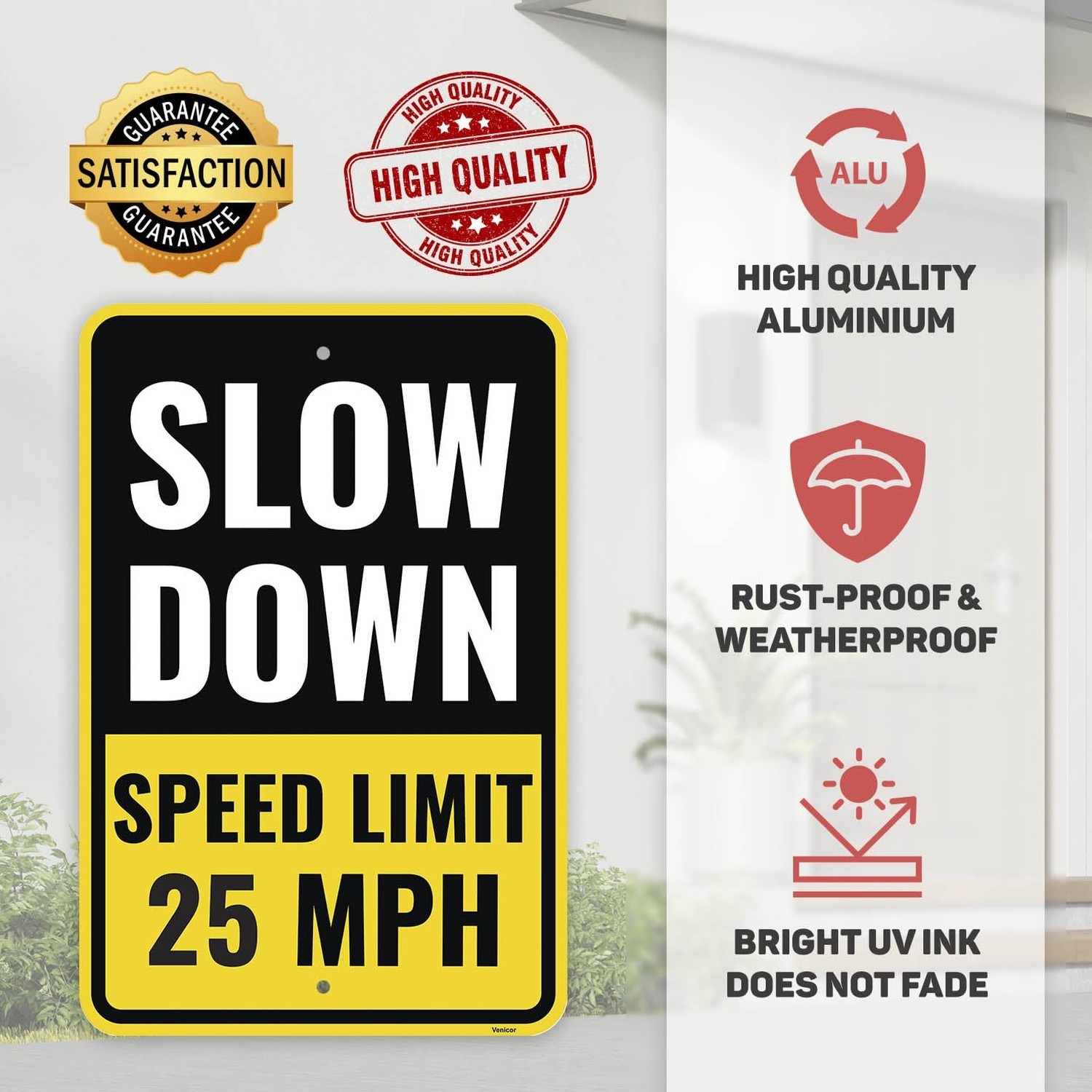 2PC 25 Mph Speed Limit Sign, 18 x 12 Inches – Aluminum – 25Mph Slow Down Safe…