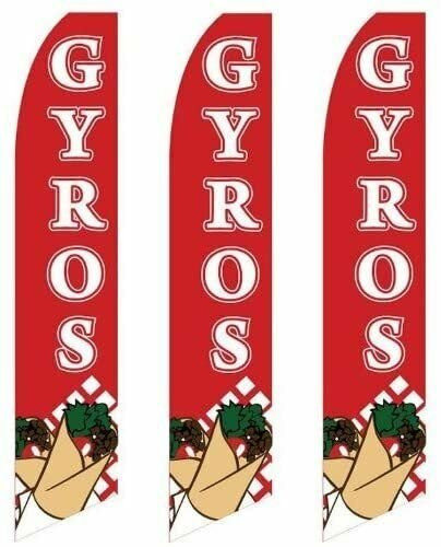 3 (three) Pack Tall Swooper Flags Gyros Red White With Gyro Image