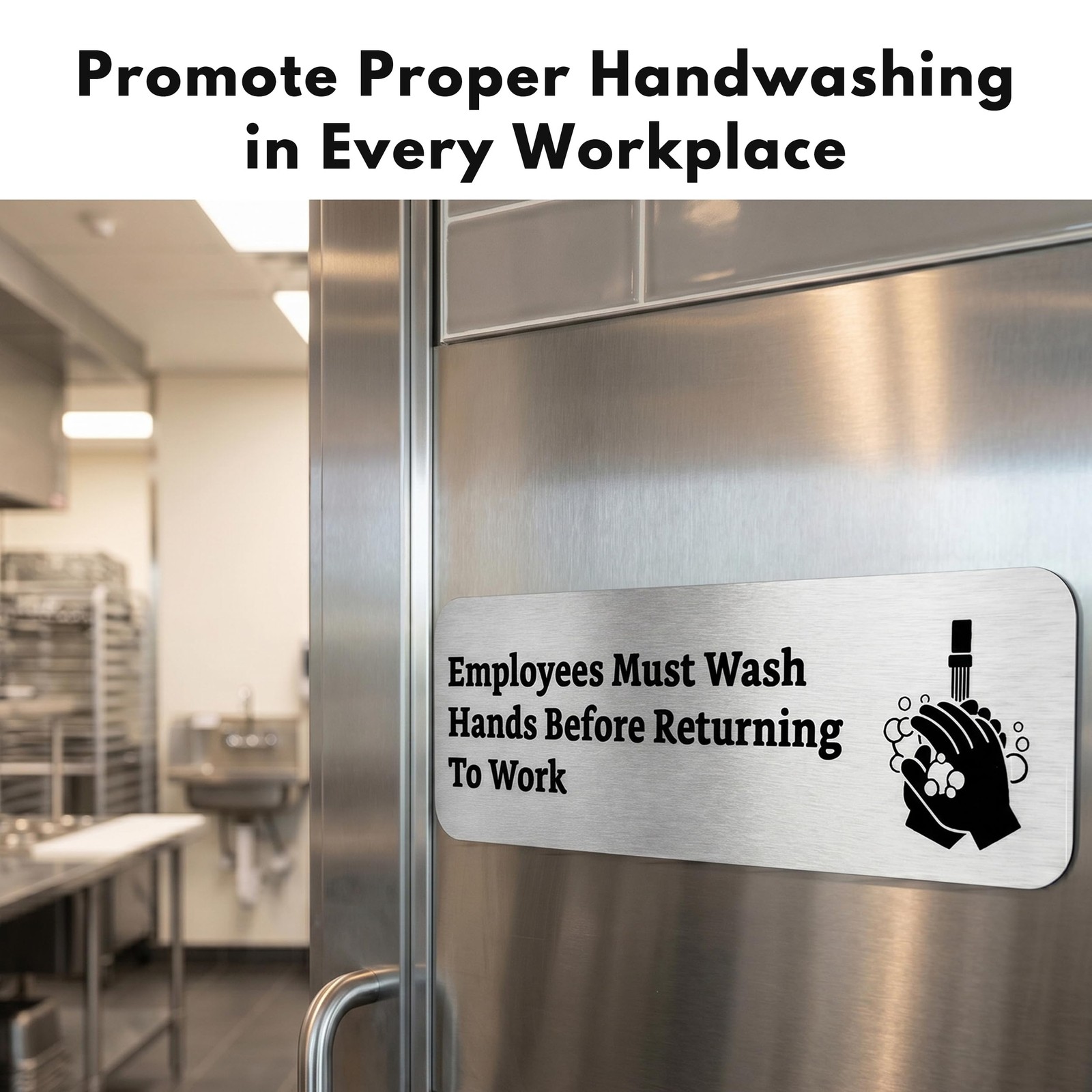 Employees Must Wash Hands Sign Brushed Aluminum Employee Notice 9×3 Inch