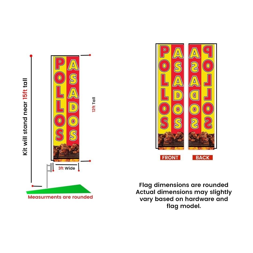 Pollos Asados Rectangle Feather Banner Flag Sign with 15&prime; FT Pole Kit and…