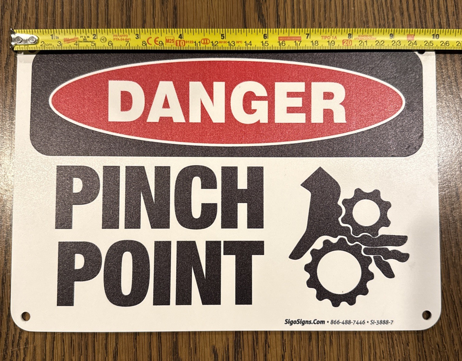 7×10 inch Danger Pinch Point OSHA Sign HDPE Plastic Pre-Cleared Holes