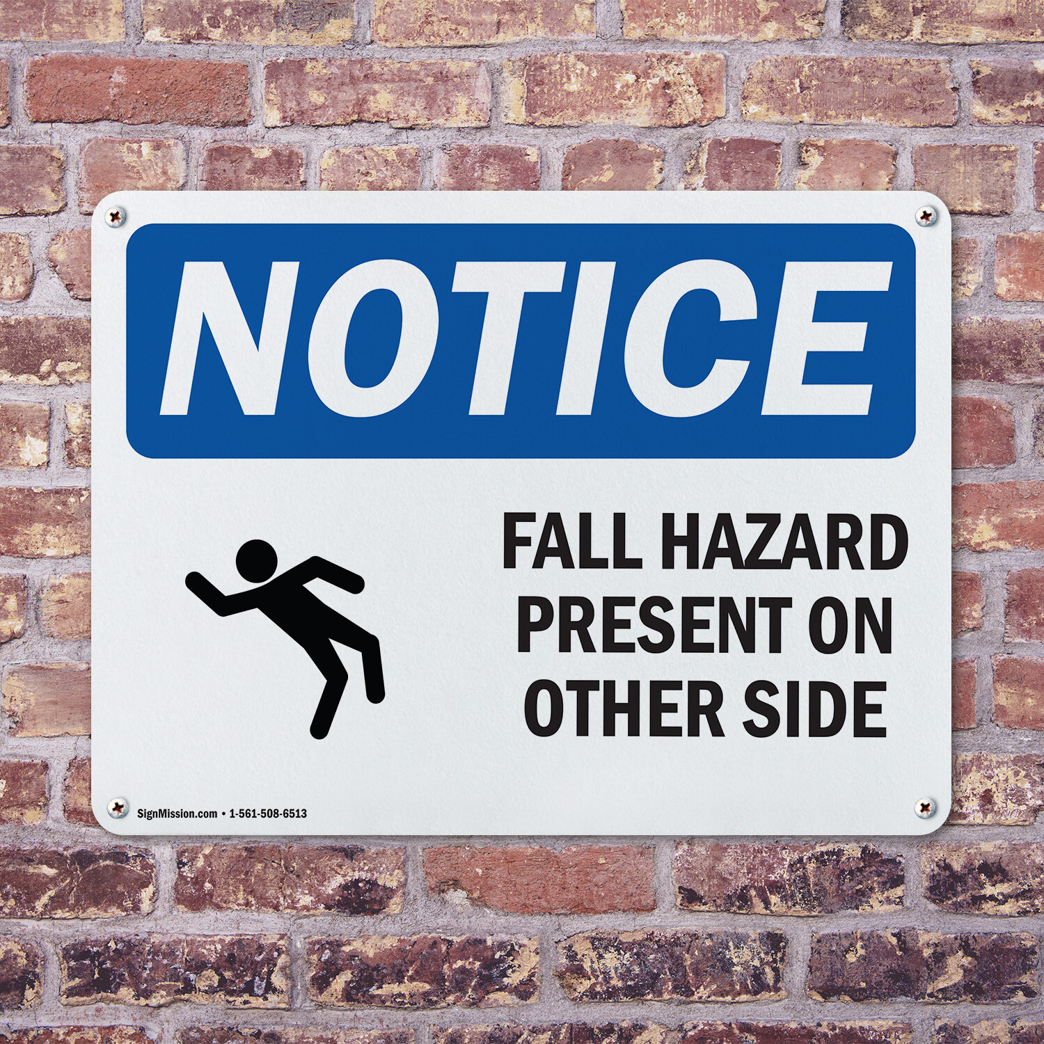 (2 Pack) Fall Hazard Present On Other Side OSHA Notice Sign Decal Metal Plastic