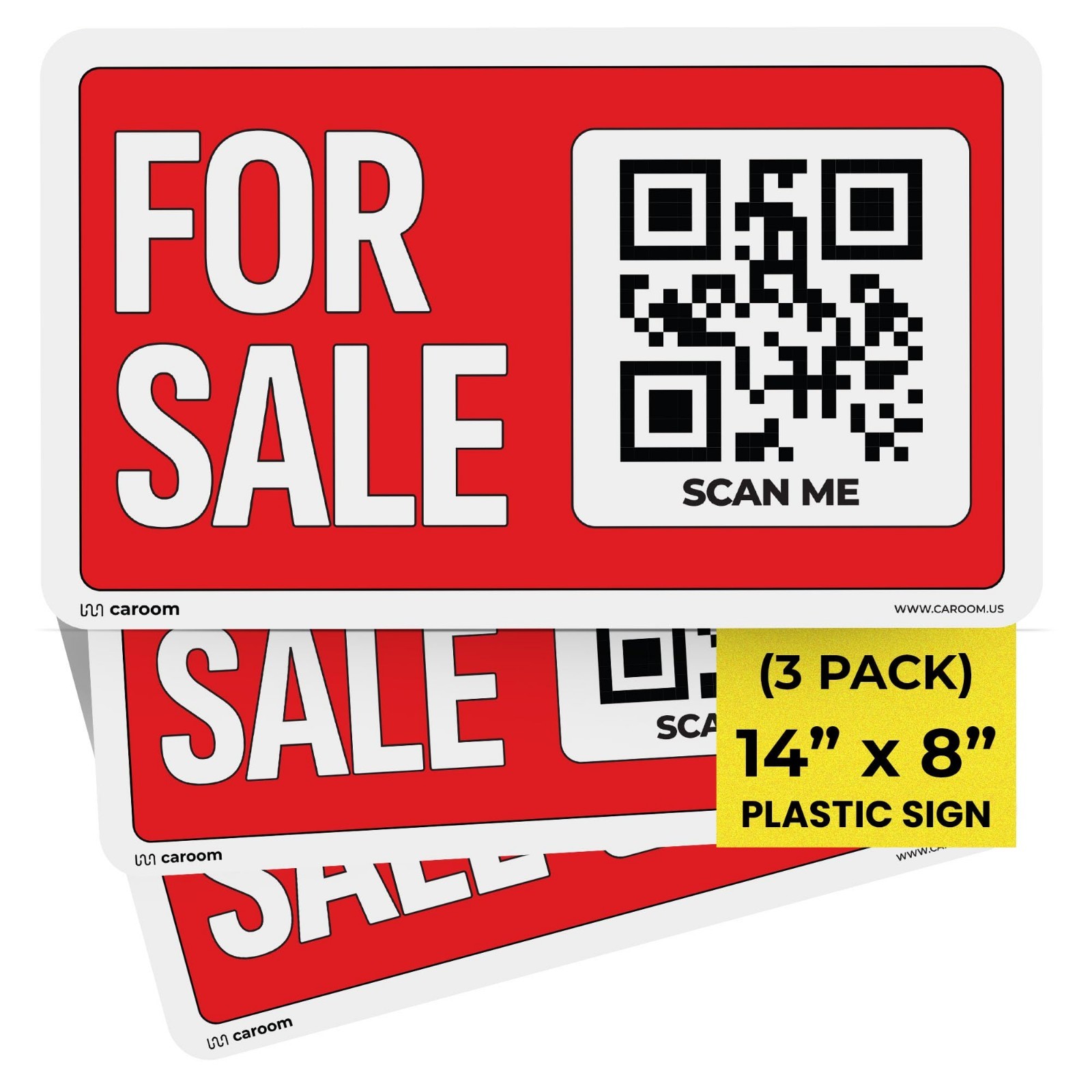 3-Pack For Sale Car Signs – 14×8 Inch Weatherproof QR Code Signs for Vehicles, T