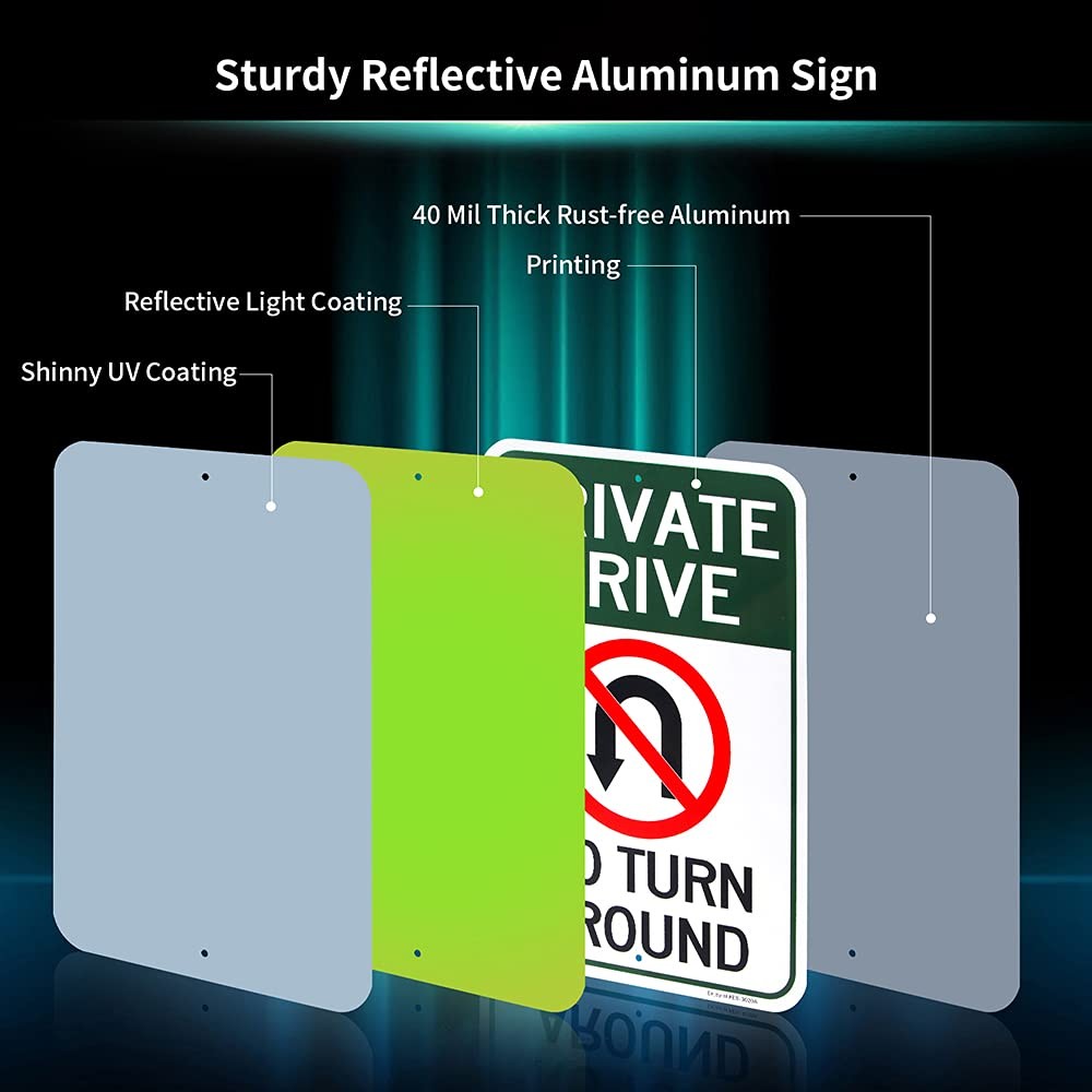 Large Private Drive, No Turn around Sign, 18&Prime;X 12&Prime; .04&Prime; Aluminum Reflective Sign