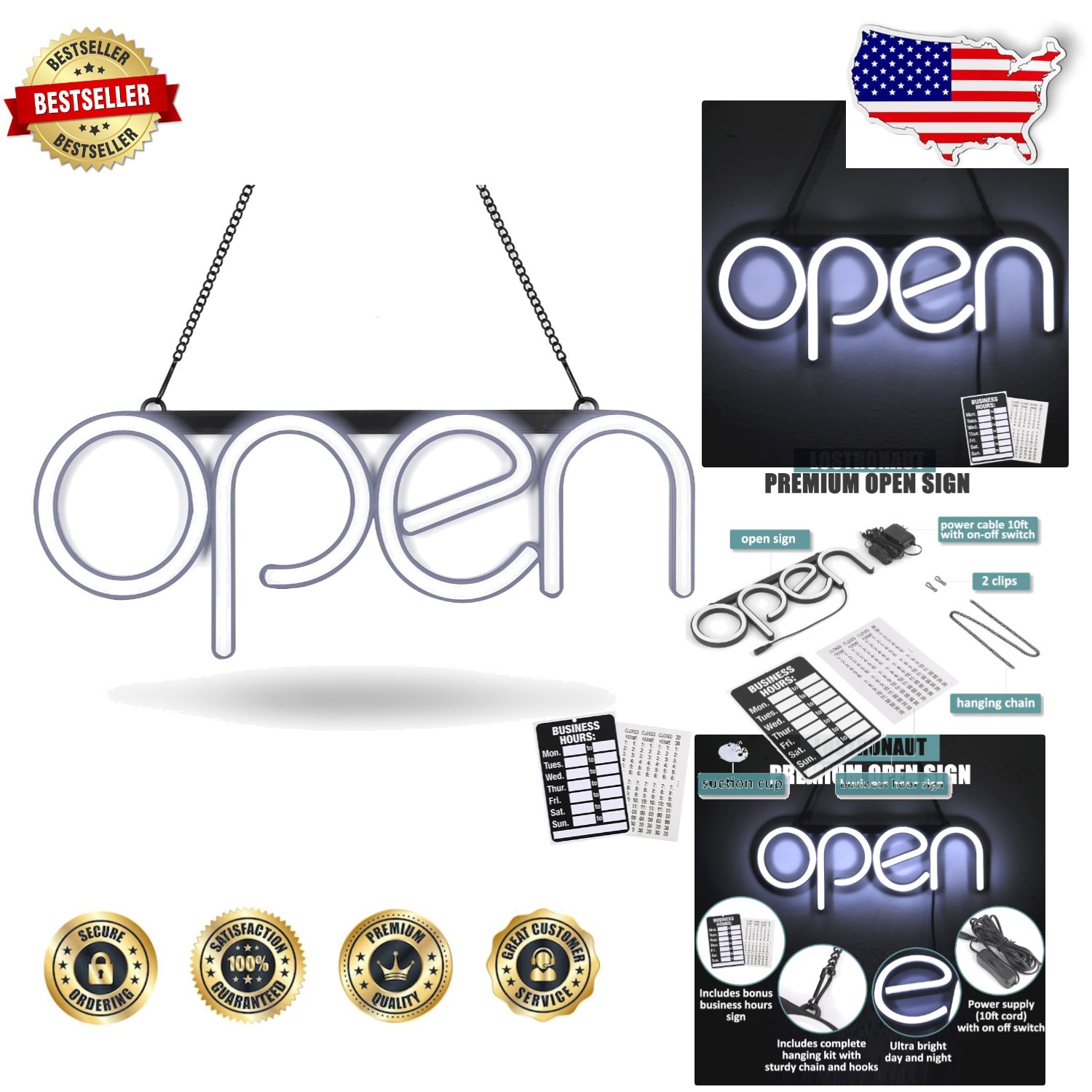Ultra Bright LED Neon Open Sign – Elegant White Business Storefront Display -…