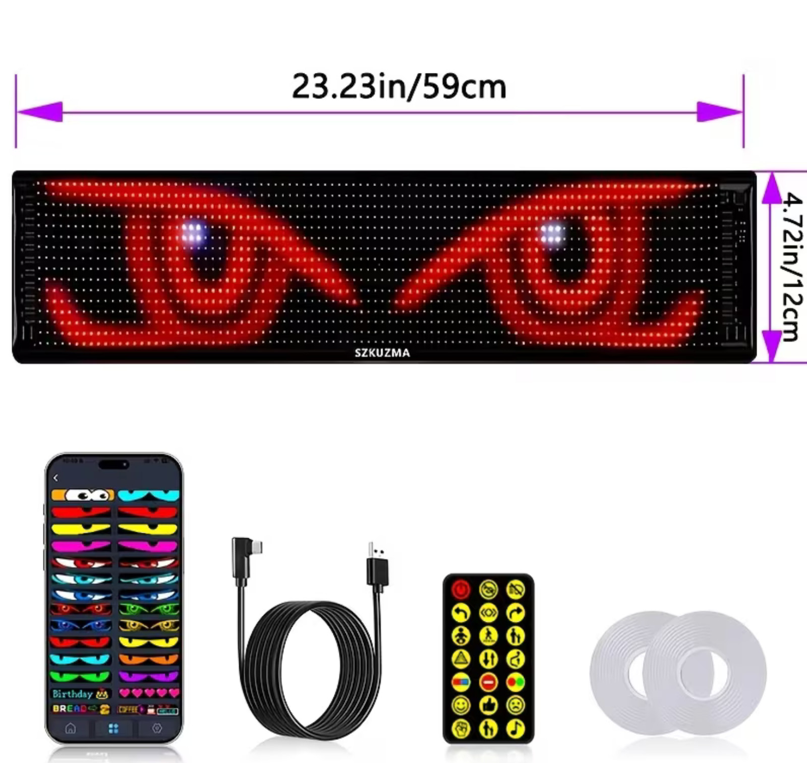 Programmable LED 23&Prime;x5&Prime; Flexible Display Remote Control Bluetooth Mobile App