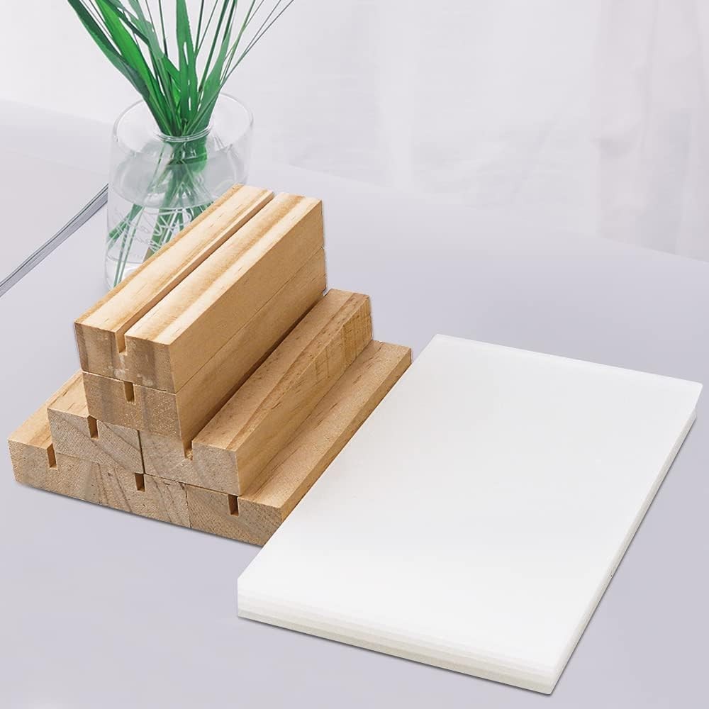 8 Pack Blank Clear Acrylic Table Displays With Wooden Stands 5×7 Inch Sign