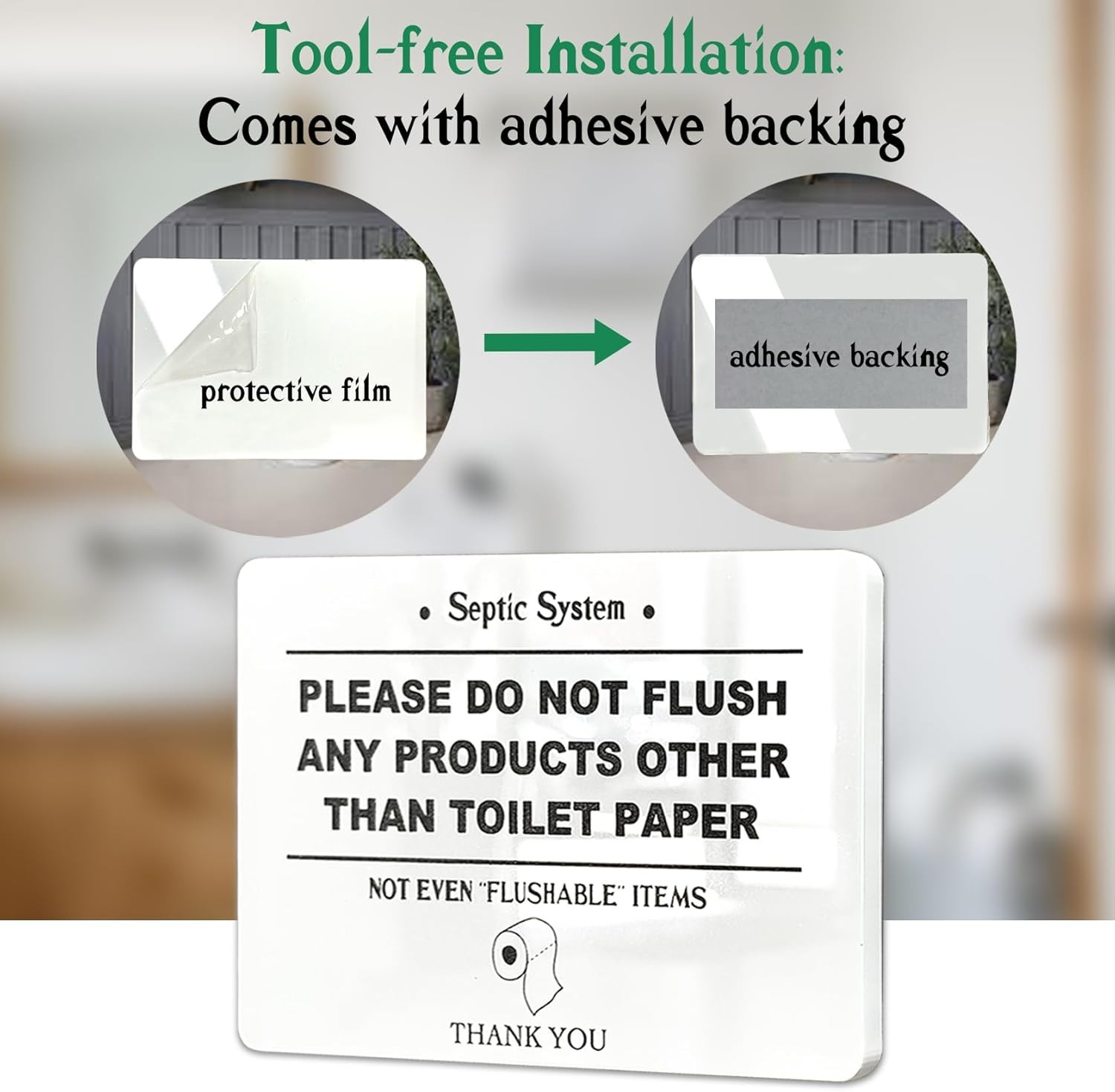 2 Pack Do Not Flush Sign for Bathroom, White Acrylic 4 x 6 Inch Do Not Flush Any