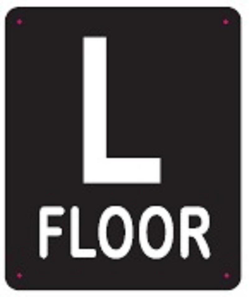 L FLOOR SIGN (10X12, Black Background, Aluminum)