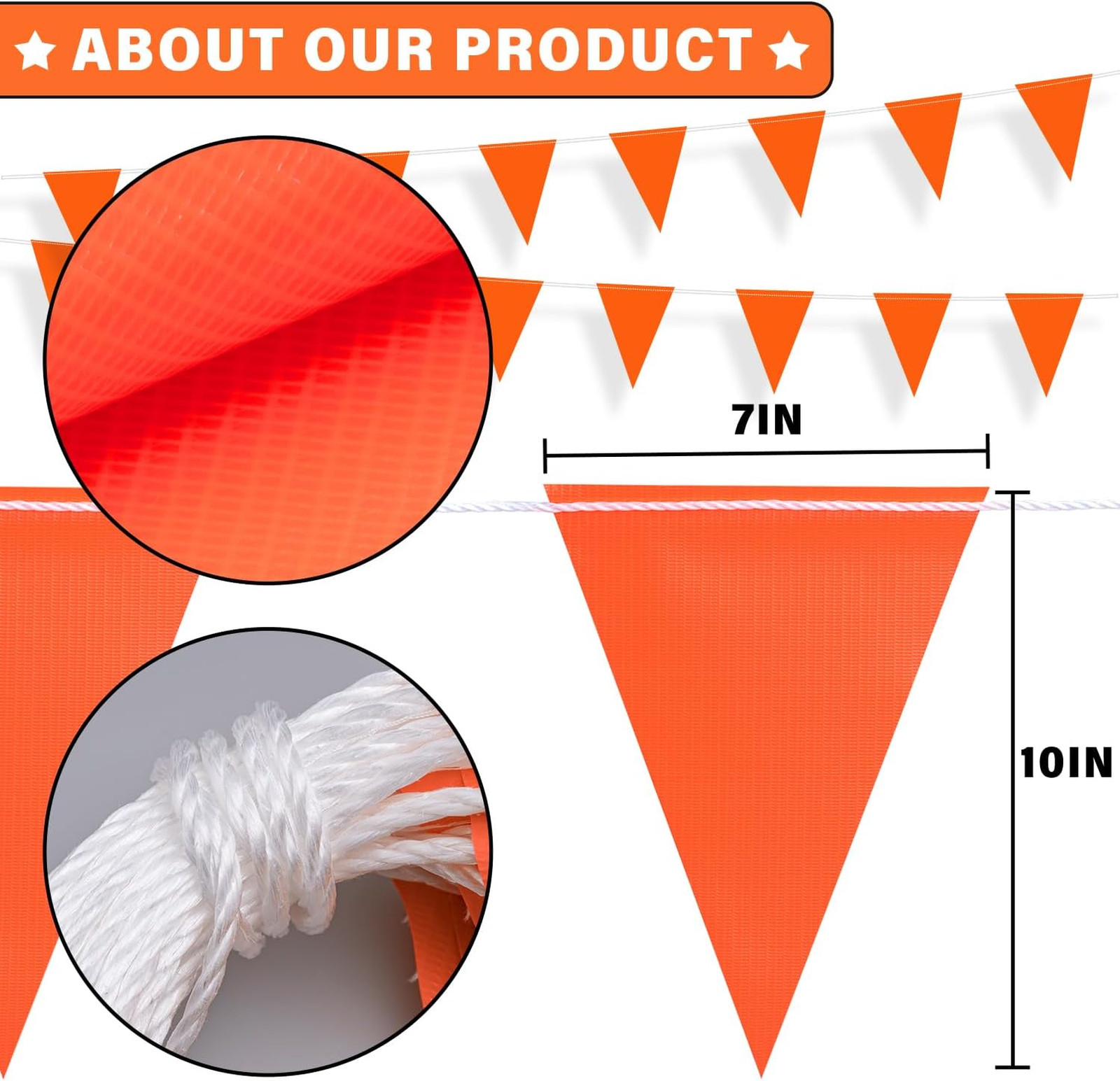 105ft Pennant Banner Flags, 7×10 Orange 45 Pcs High Visibility Safety Flagging o