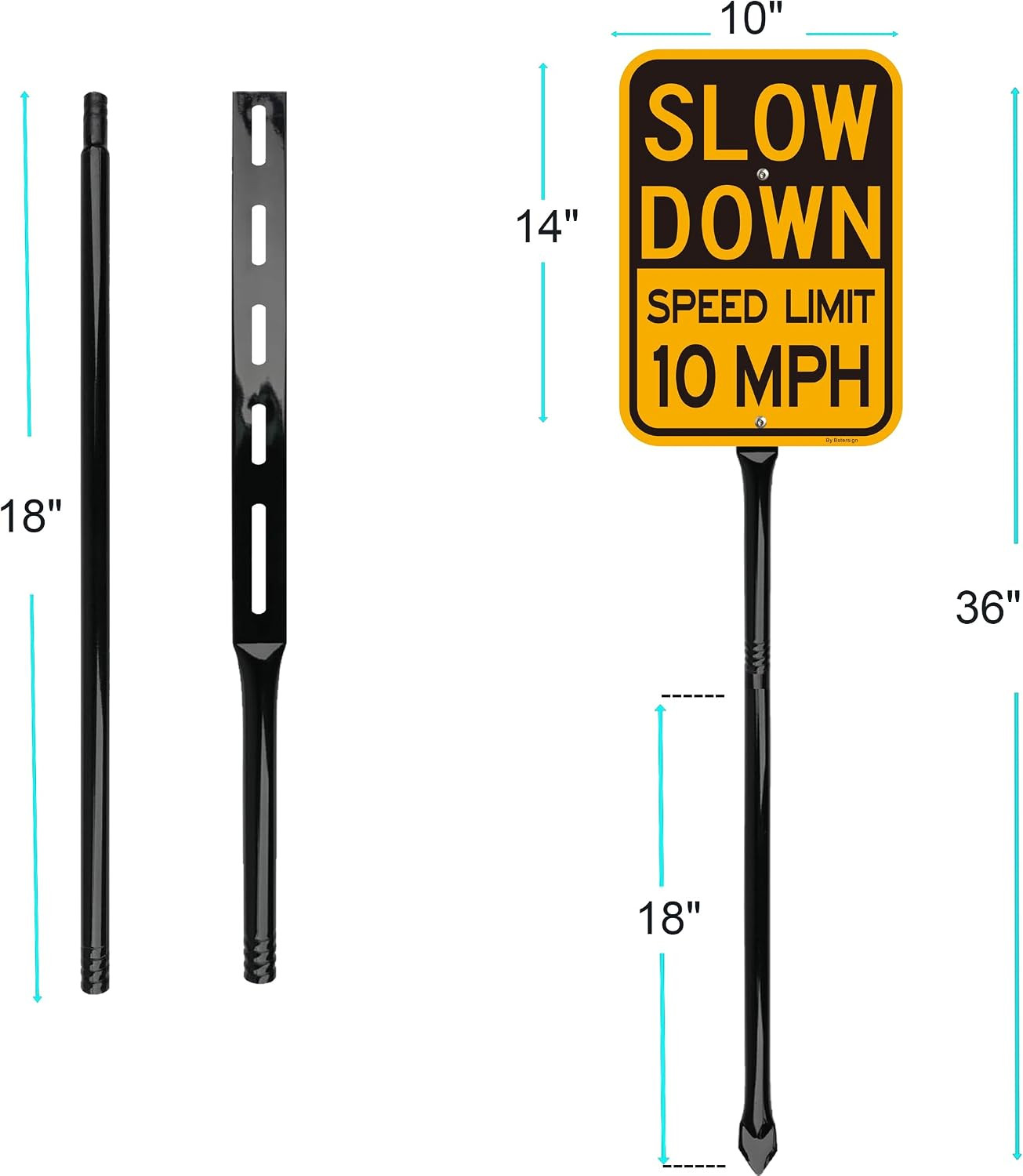 2Pack Slow down Speed Limit 10MPH Sign with 36 Inch Heavy Metal Stake, 14 X 10 I