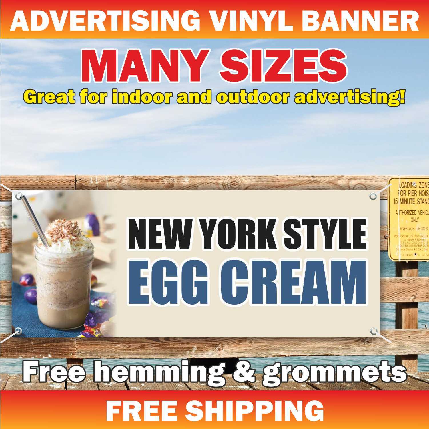 NEW YORK STYLE EGG CREAM Advertising Banner Vinyl Mesh Sign Food Bar Buffet