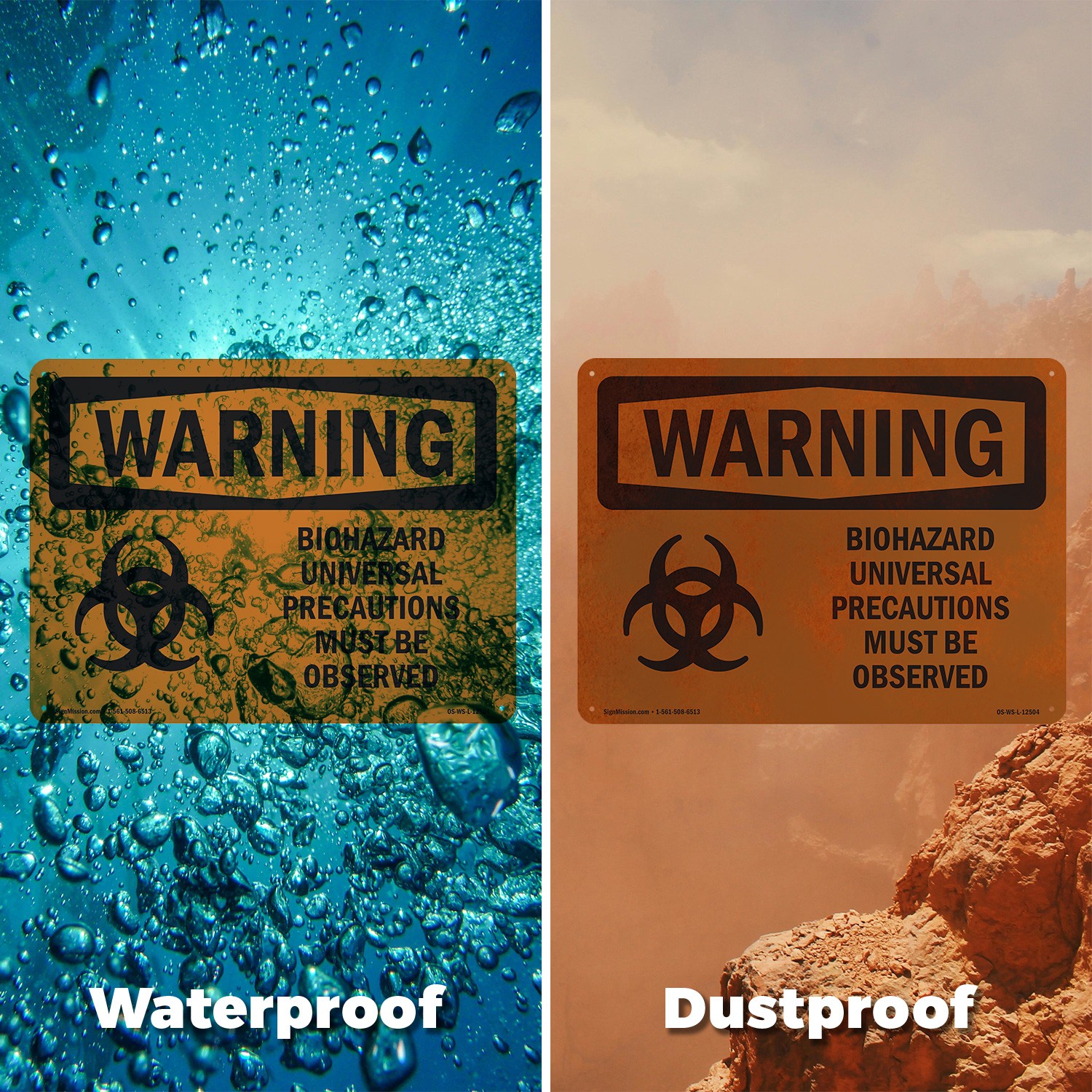 Biohazard Universal With Symbol OSHA WARNING Sign Metal, Decal – 5 or 10 Pack