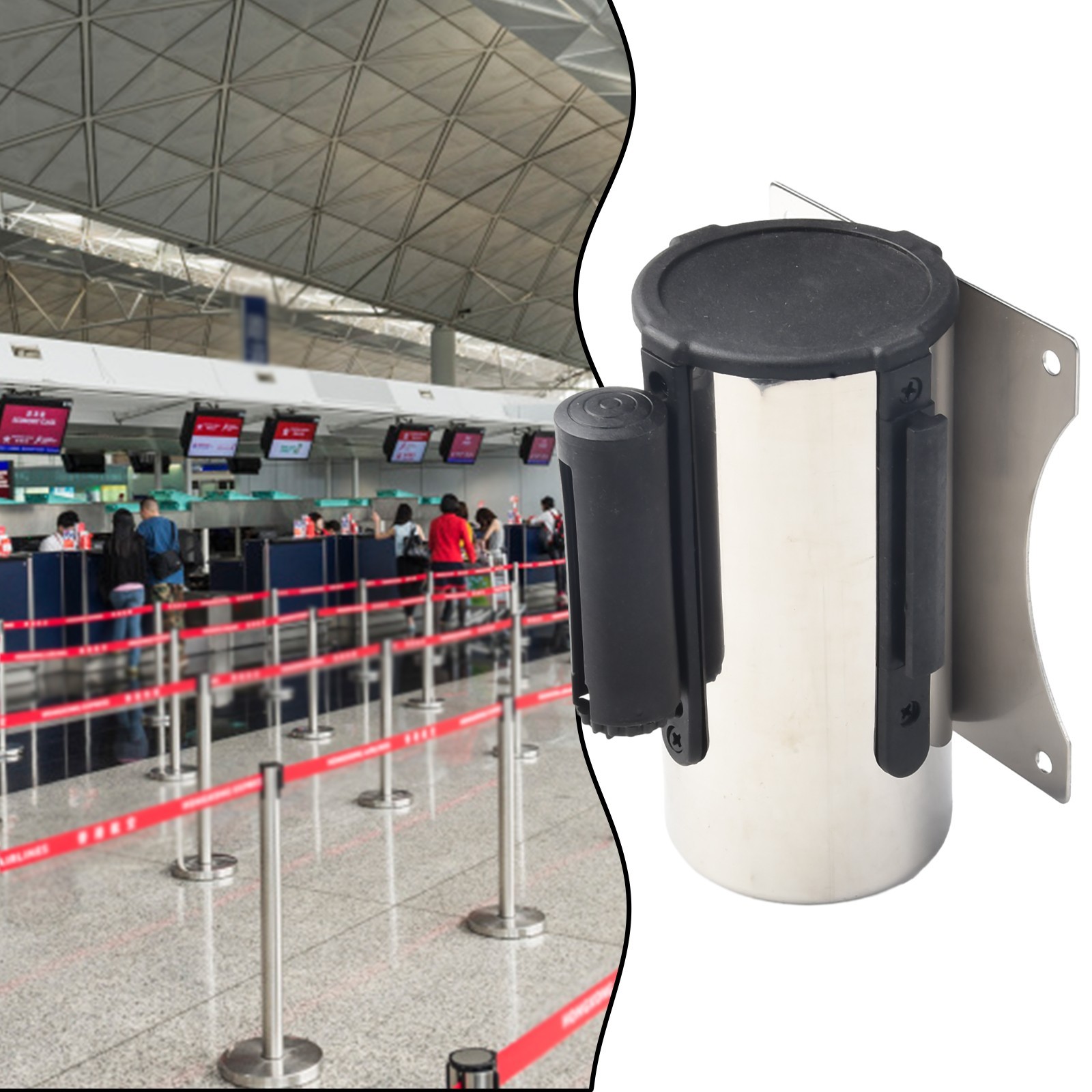 stainless Stanchion Queue Barrier Wall Mount Crowd Control Retractable shop