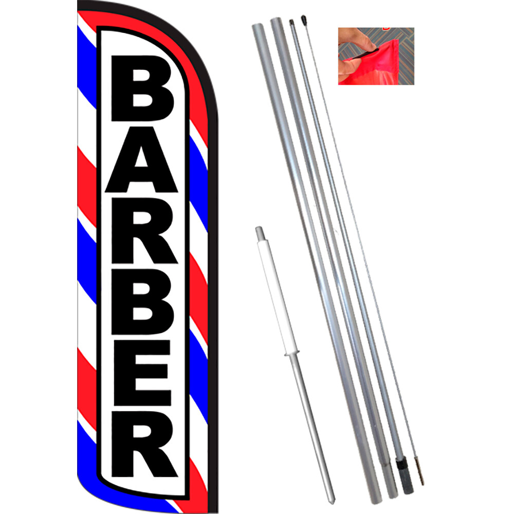 Barber (Red/White/Blue) Windless Feather Flag Bundle (Complete Kit) OR Optional