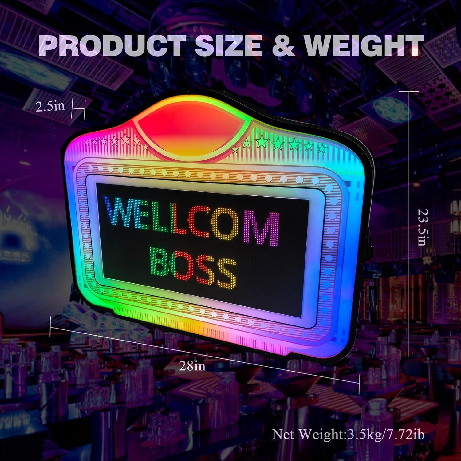 LED Bottle Service Sign – with APP Programmable Color Display & Scroll Play, Clu