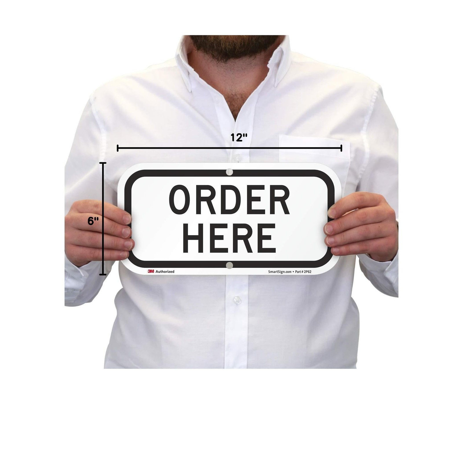 K9064AL06x12 Order Here Sign Aluminum Black On White Metal 6×12 Inch