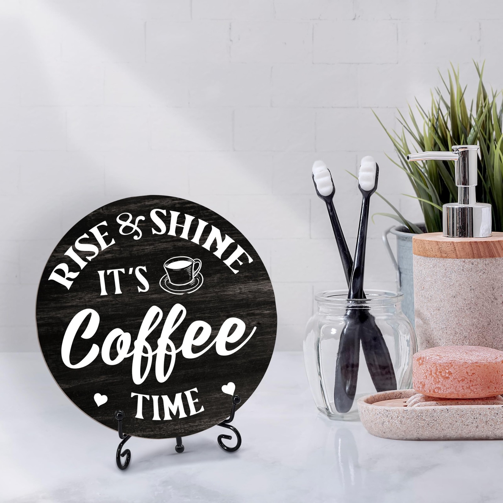 Coffee Themed Decorative Sign, Round Wooden Plaque, 6 Inches, It&rsquo;s Rise & Shi…