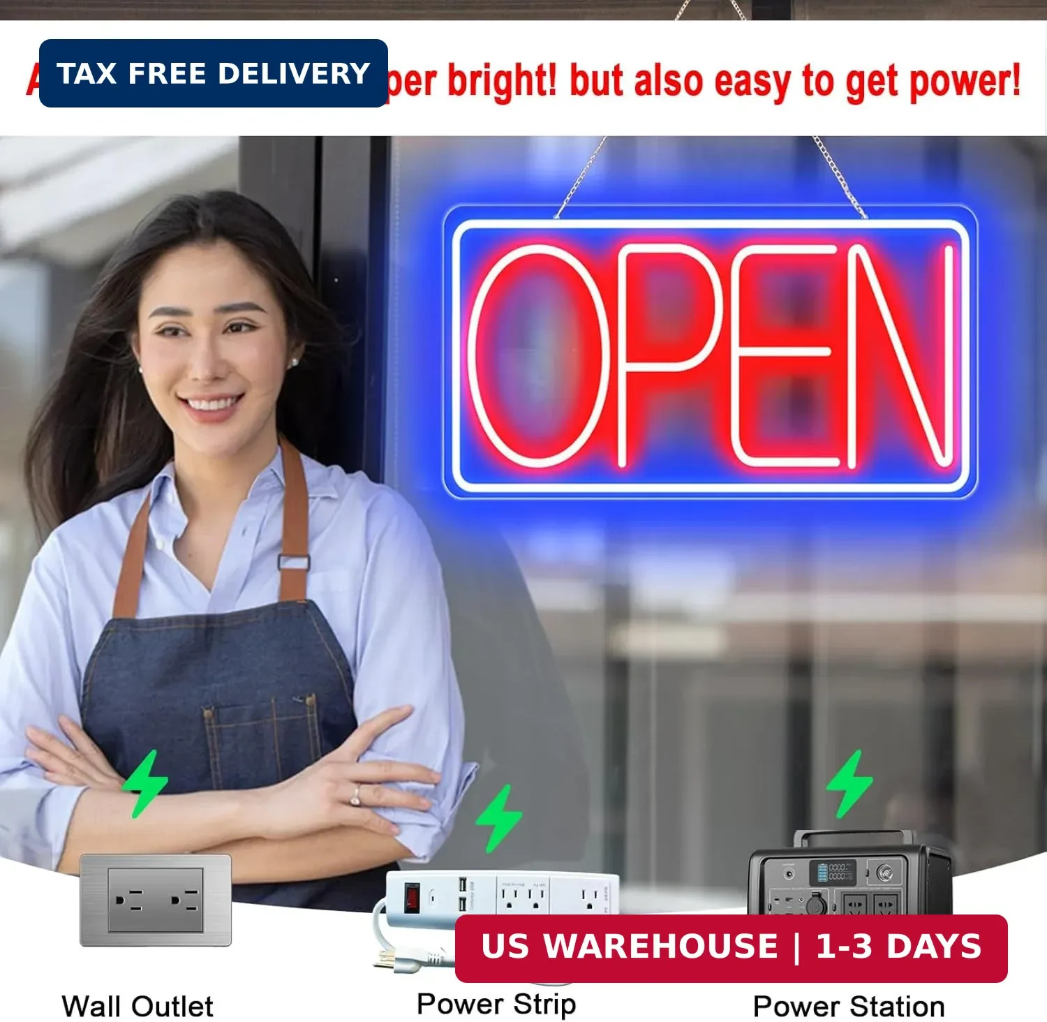 16.5&Prime; X 9&Prime; Led Neon Open Signs for Business – 12V/2A Ultra Bright Led Neon Sign