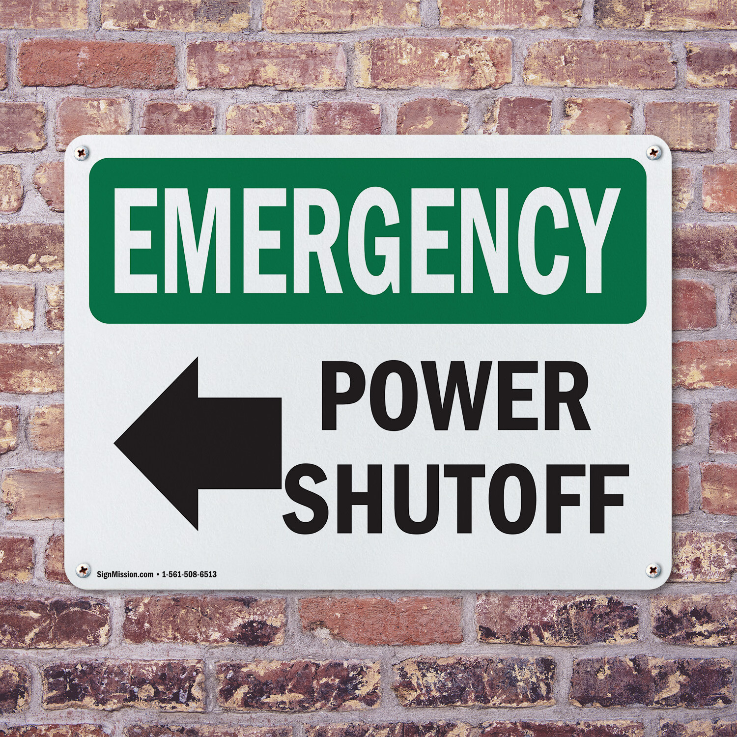 (2 Pack) Power Shutoff [Left Arrow] With Symbol OSHA Emergency Sign Decal Metal