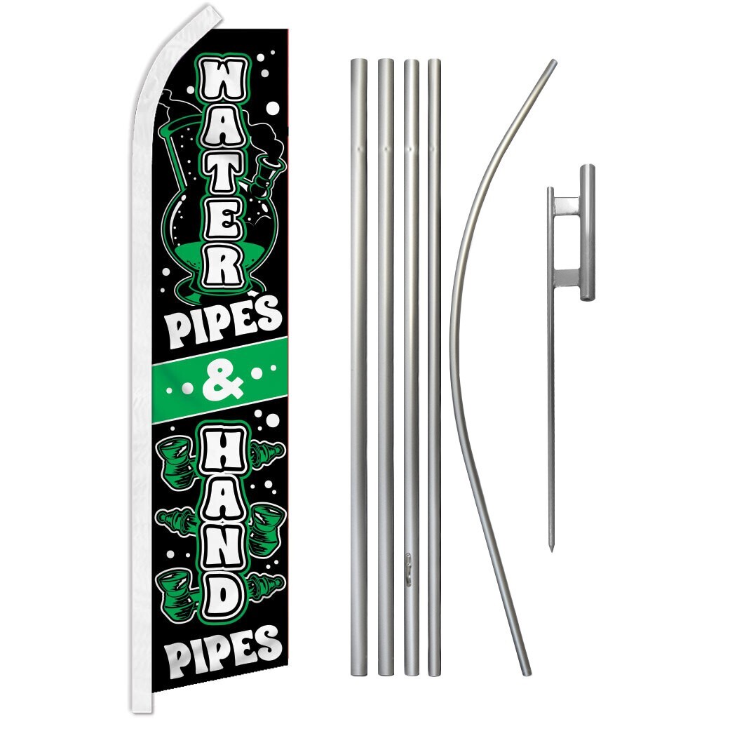 Water & Hand Pipes Advertising Swooper Feather Flutter Flag & Pole Kit Smoke