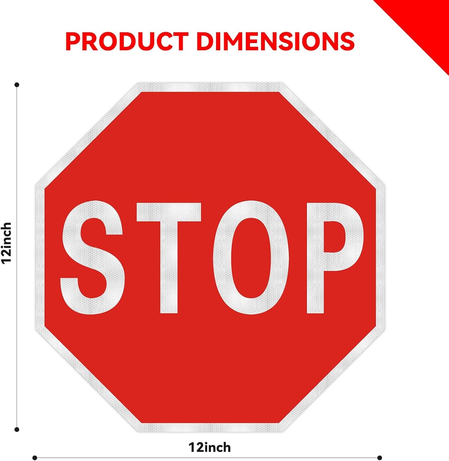 Stop sign, 12 x 12 inch octagonal high strength aluminum reflective panel, water