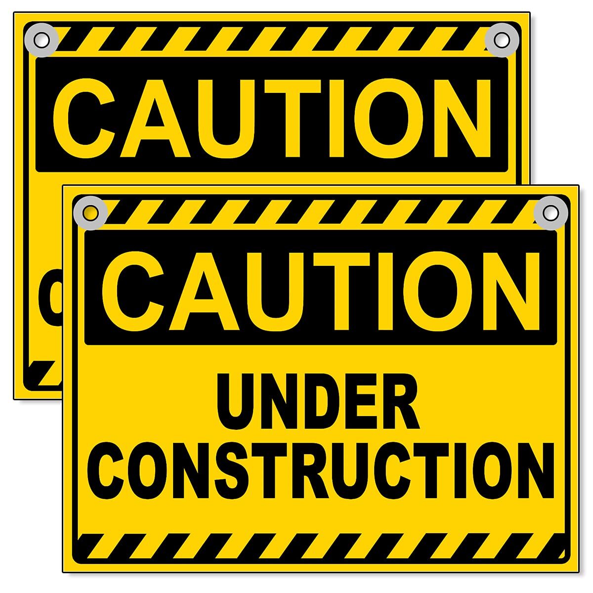 2-PC Under Construction Sign – 12 x 8 Coroplast Caution Area Signs with Grommets