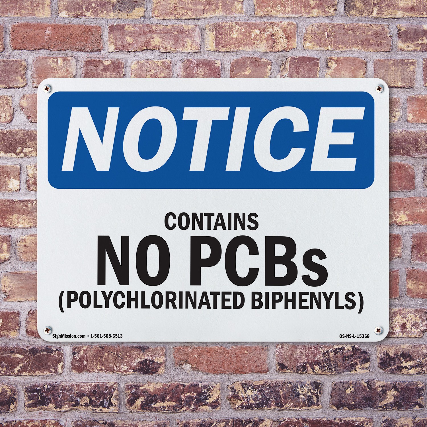 Contains No PCBs Polychlorinated Biphenyls OSHA Notice Sign, Decal 5 or 10 Pack