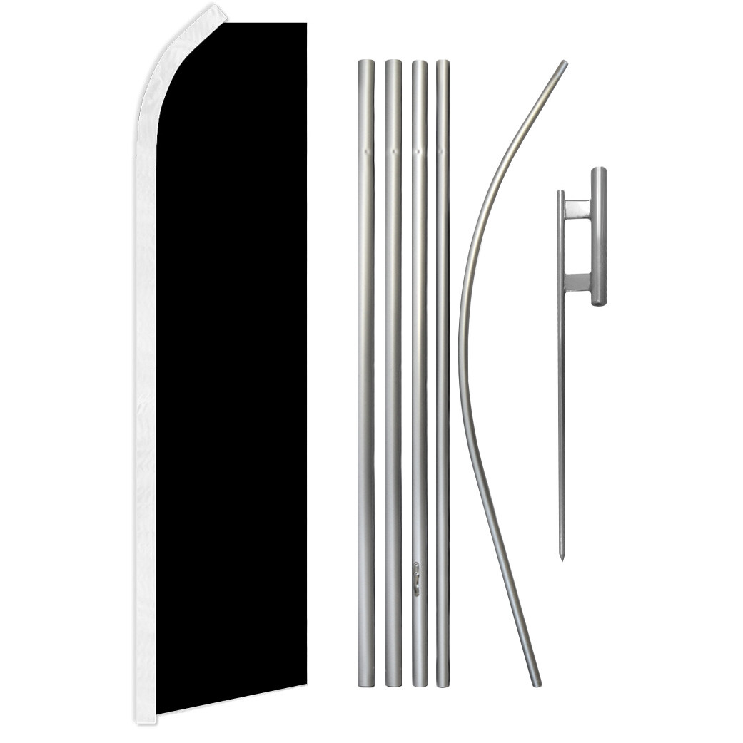 Solid Color Black Advertising Swooper Feather Flutter Flag & Pole Kit Black Flag