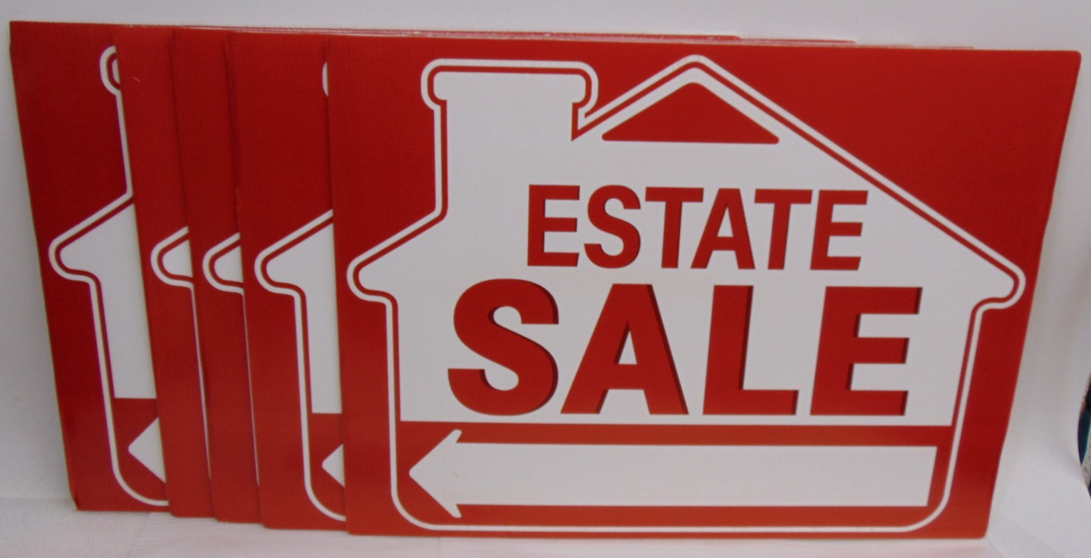ESTATE SALE Yard Lawn Sign Kits 5 Pack 16&Prime; x 12&Prime; Info Slot 10 Ground Stake Red