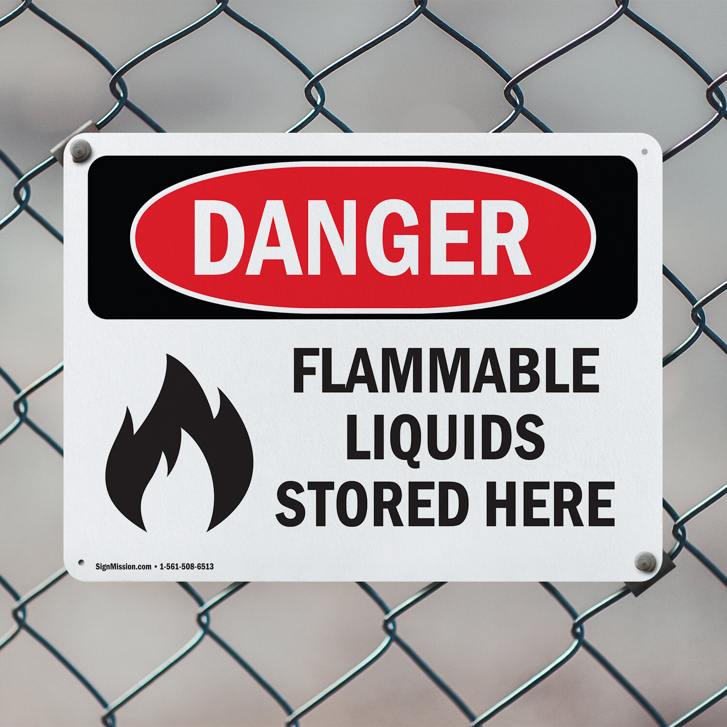 (2 Pack) Flammable Liquids Stored Here OSHA Danger Sign Decal Metal Plastic