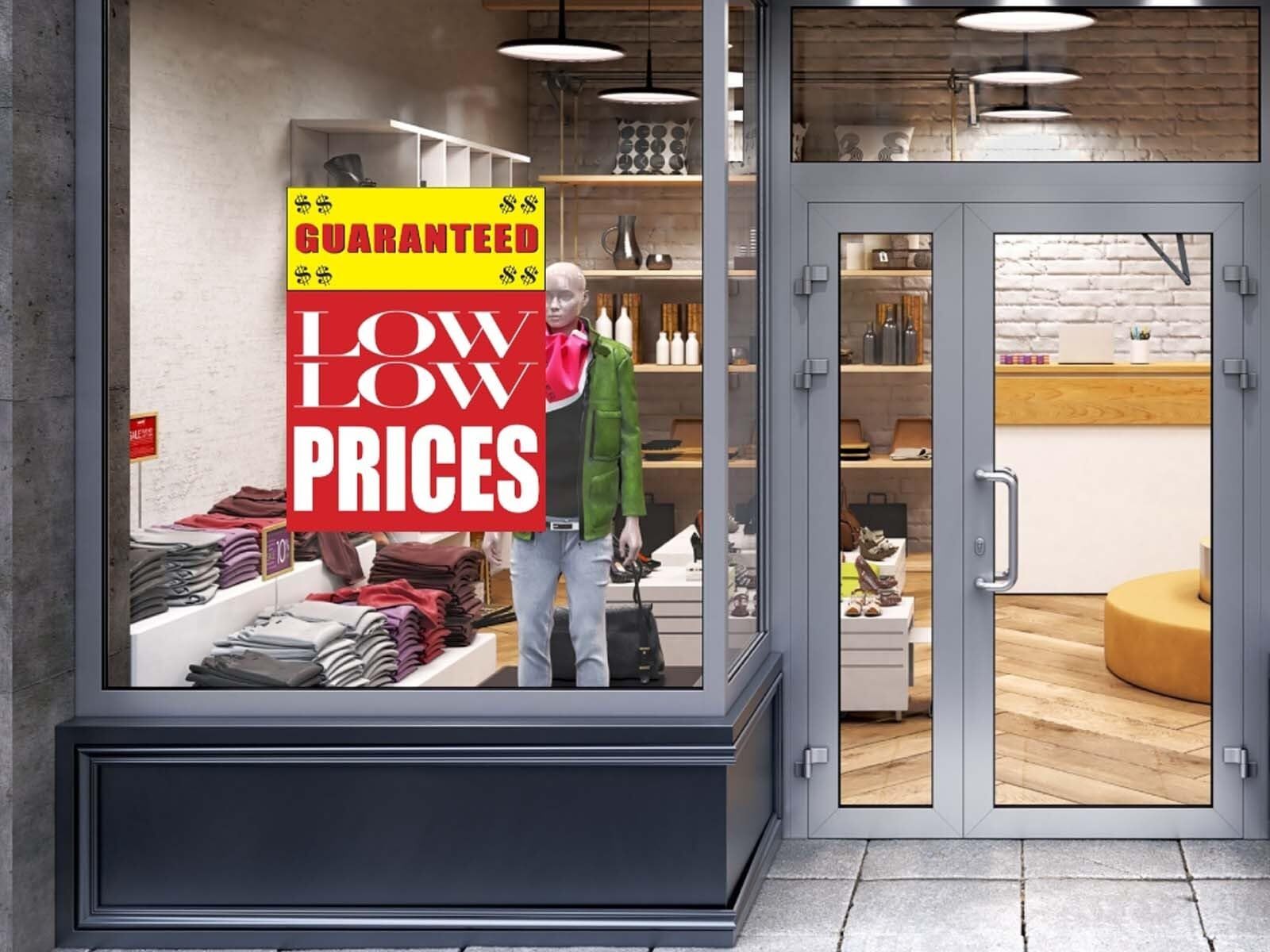 Guaranteed Low Low Prices | Retail Window Display Sign | 18&Prime;W x 24&Prime;H