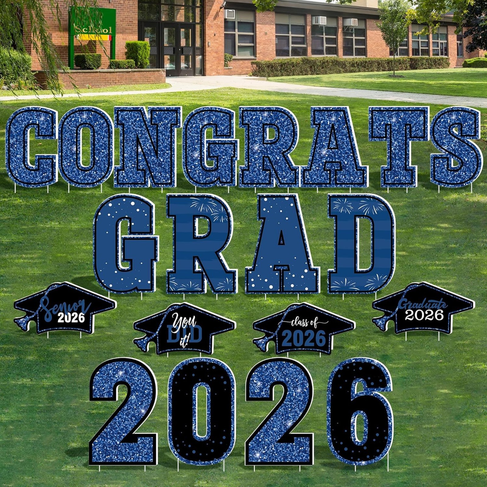 Graduation Yard Signs 2026 Set of 20 Blue Congrats Grad Lawn Stakes Outdoor