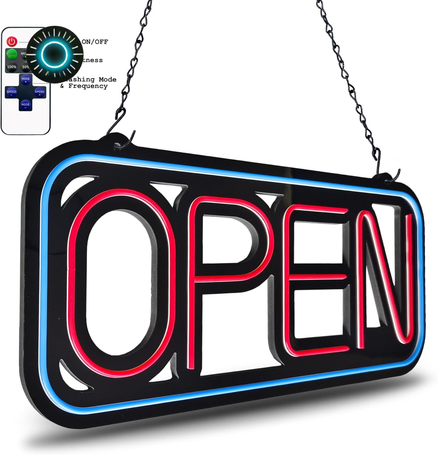 Bright LED Open Sign for Business – 32×16 Inch with Remote & Flashing Mode NEW