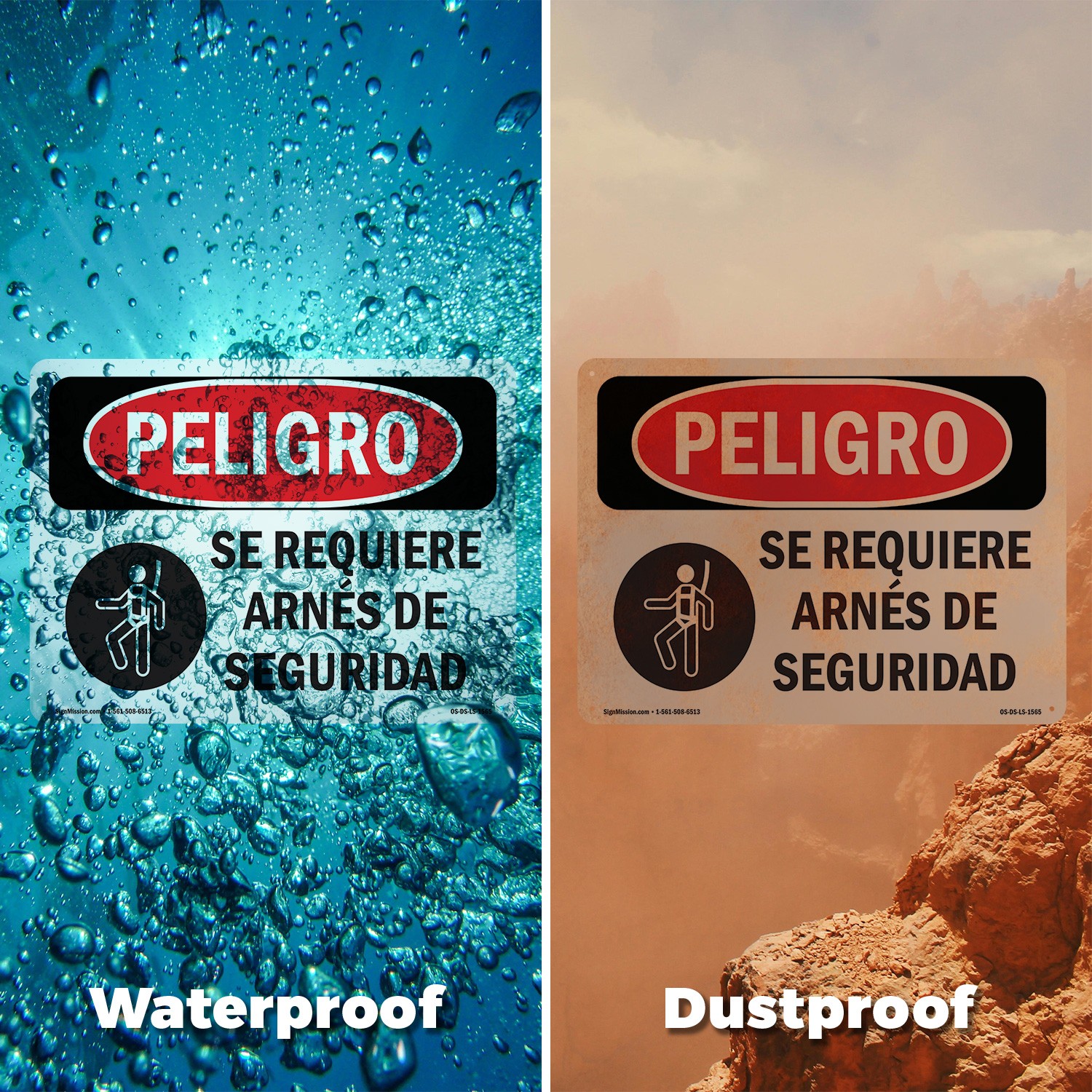 Safety Harness Required Spanish OSHA Danger Sign Metal,, Decal 5 or 10 Pack