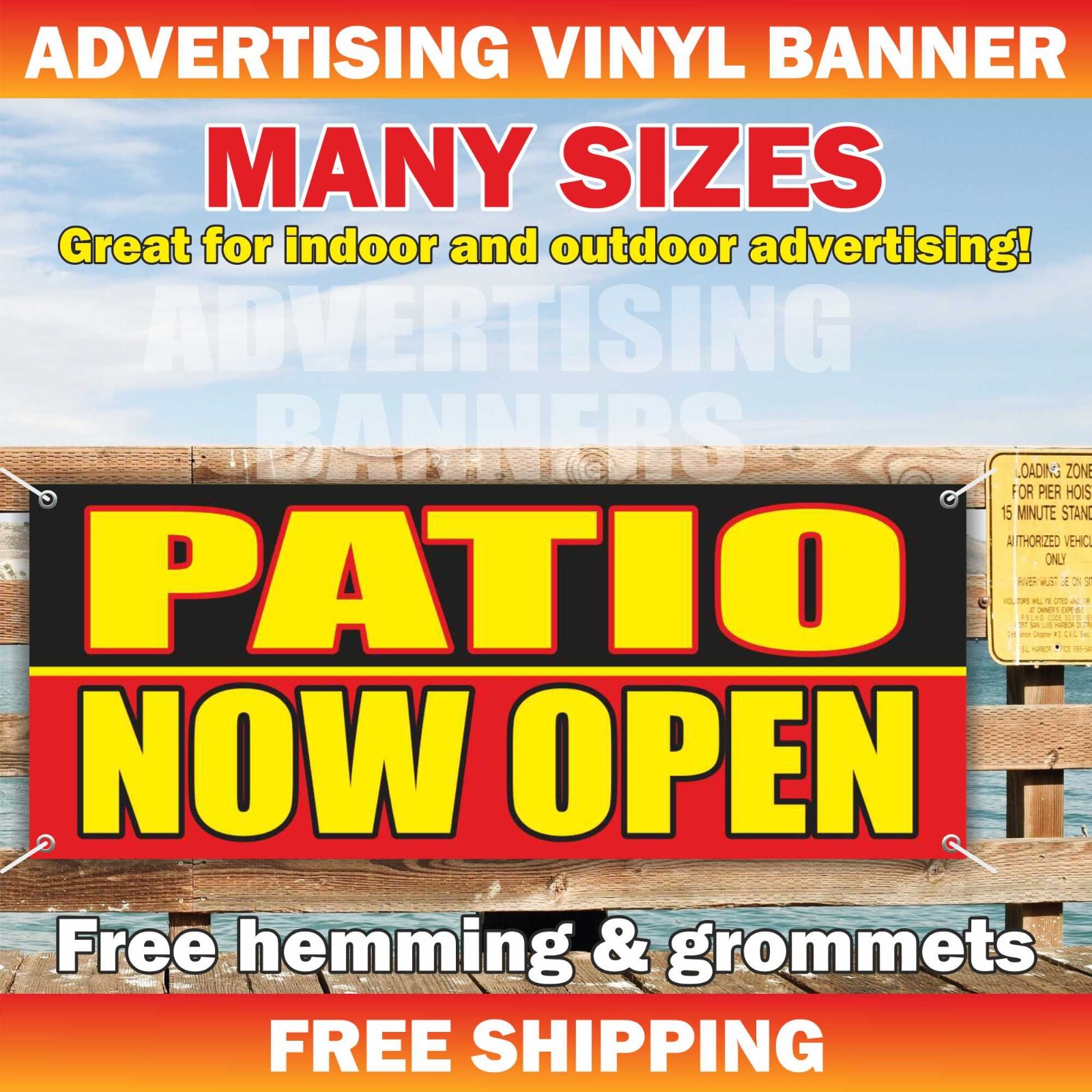 PATIO NOW OPEN Advertising Banner Vinyl Sign OUTDOOR SEATING Dining Breakfast