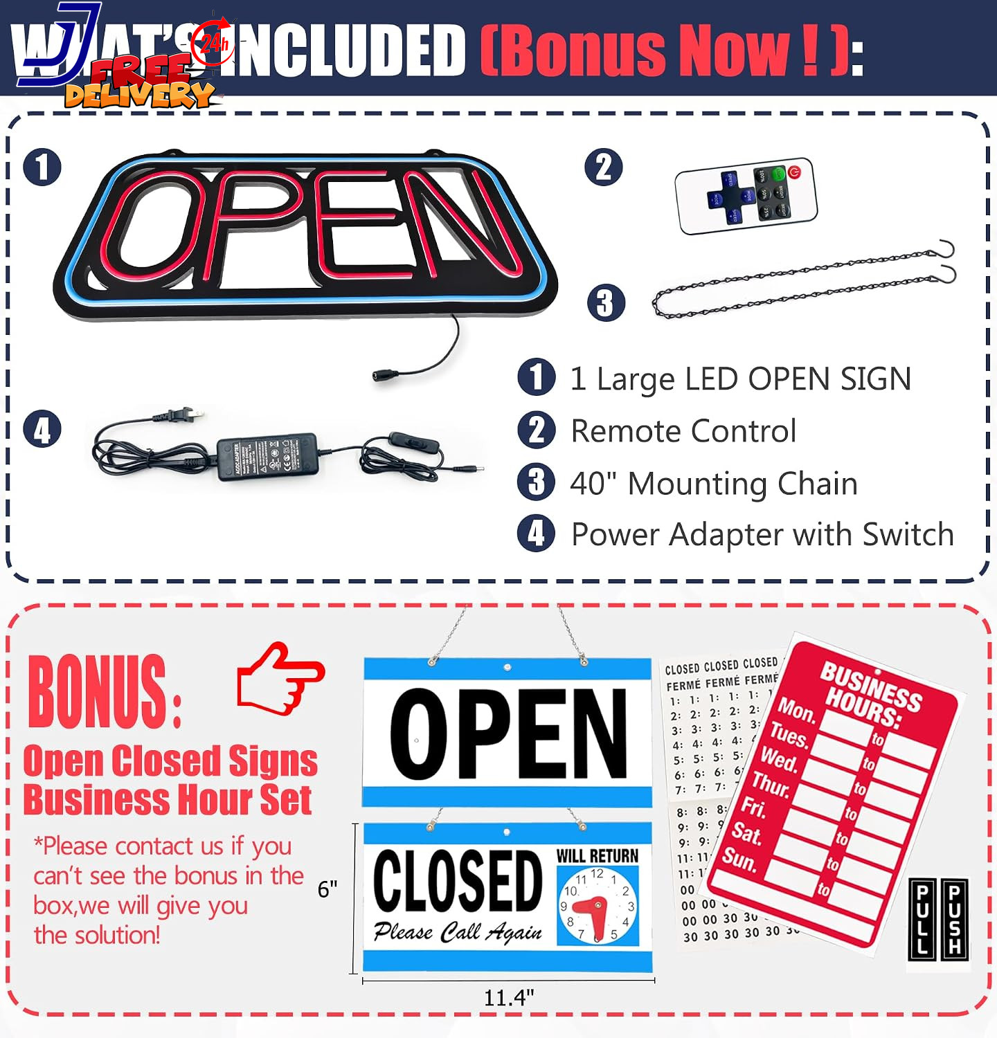 Bright LED Open Sign for Business 32×16 Inch with Remote & Flashing Mode