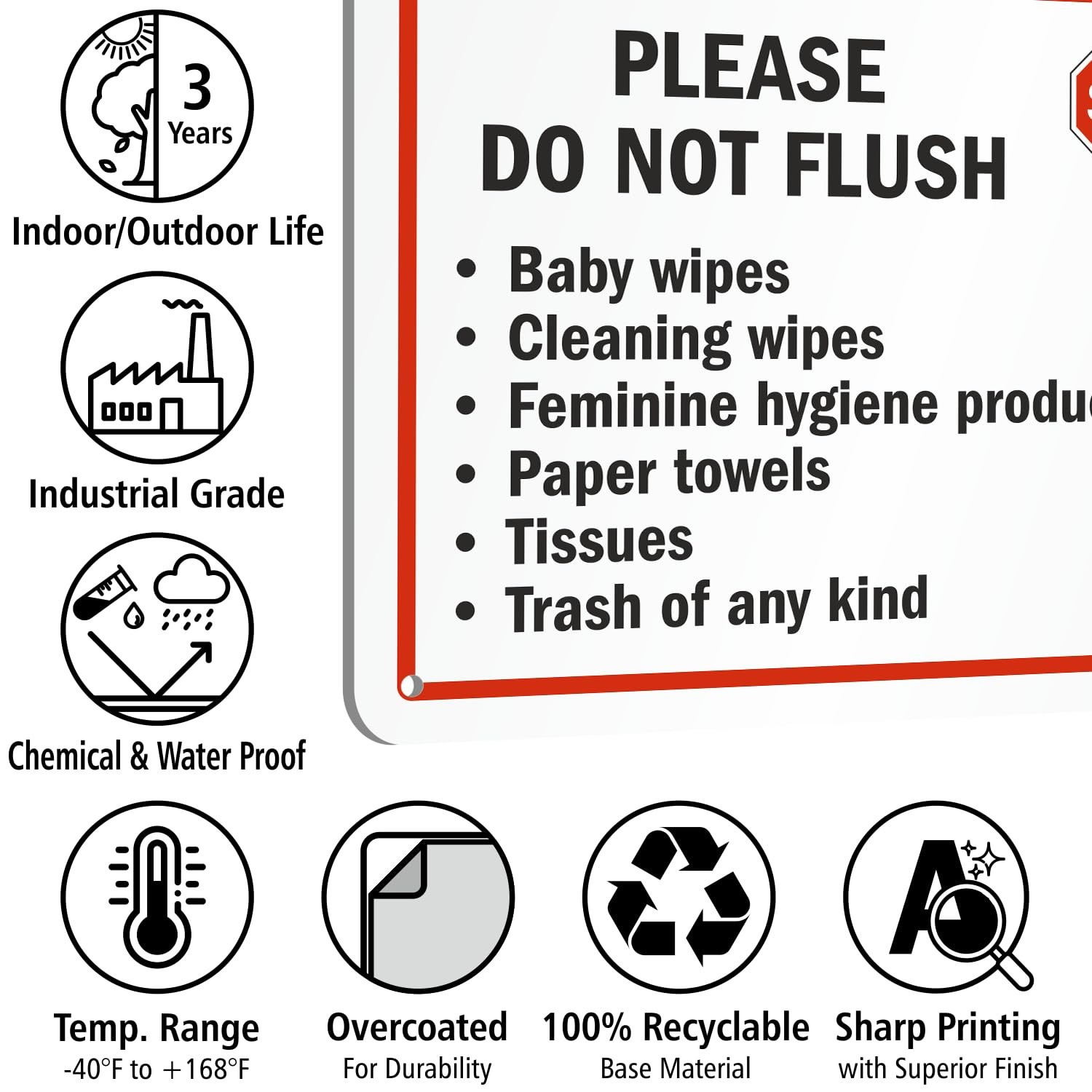 2 PCS 7×10 Inch Please Do Not Flush Bathroom Sign 55 mil HDPE Plastic USA Made