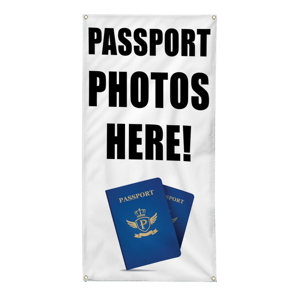 Vertical Vinyl Banner Multiple Sizes Passport Photos Here Business Outdoor