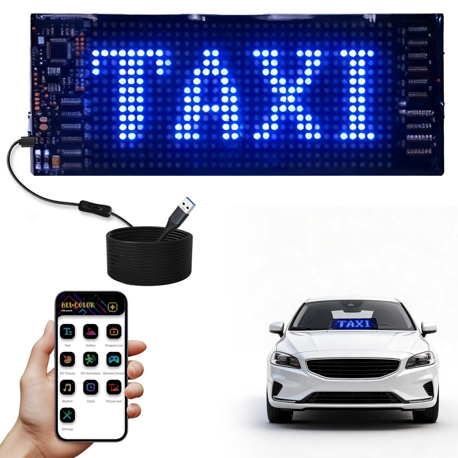 Programmable LED Car Sign 7 »x3 » Bluetooth App Control Scrolling Text Display f